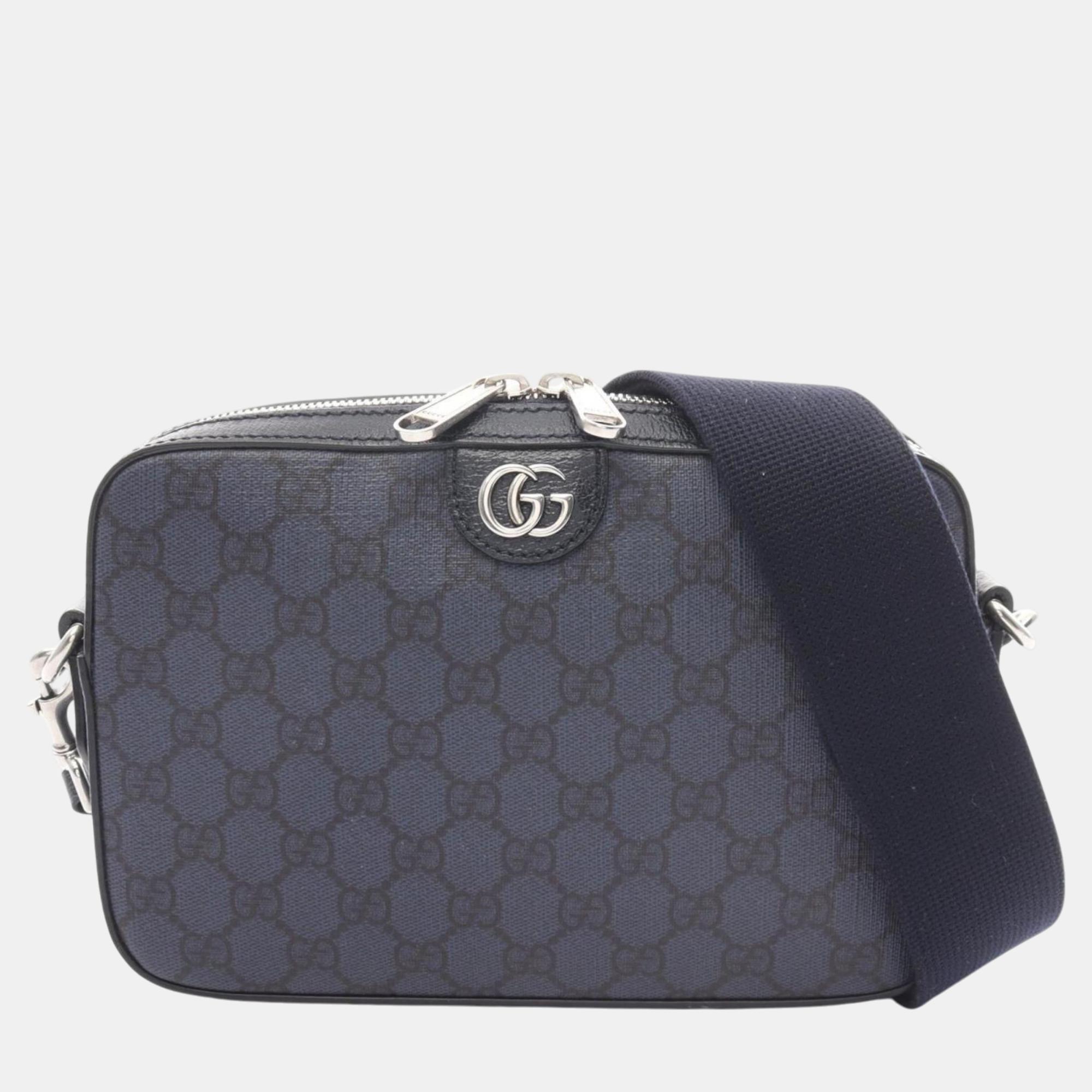 

Gucci Navy Black Coated Canvas Leather Ophidia GG Supreme Shoulder Bag