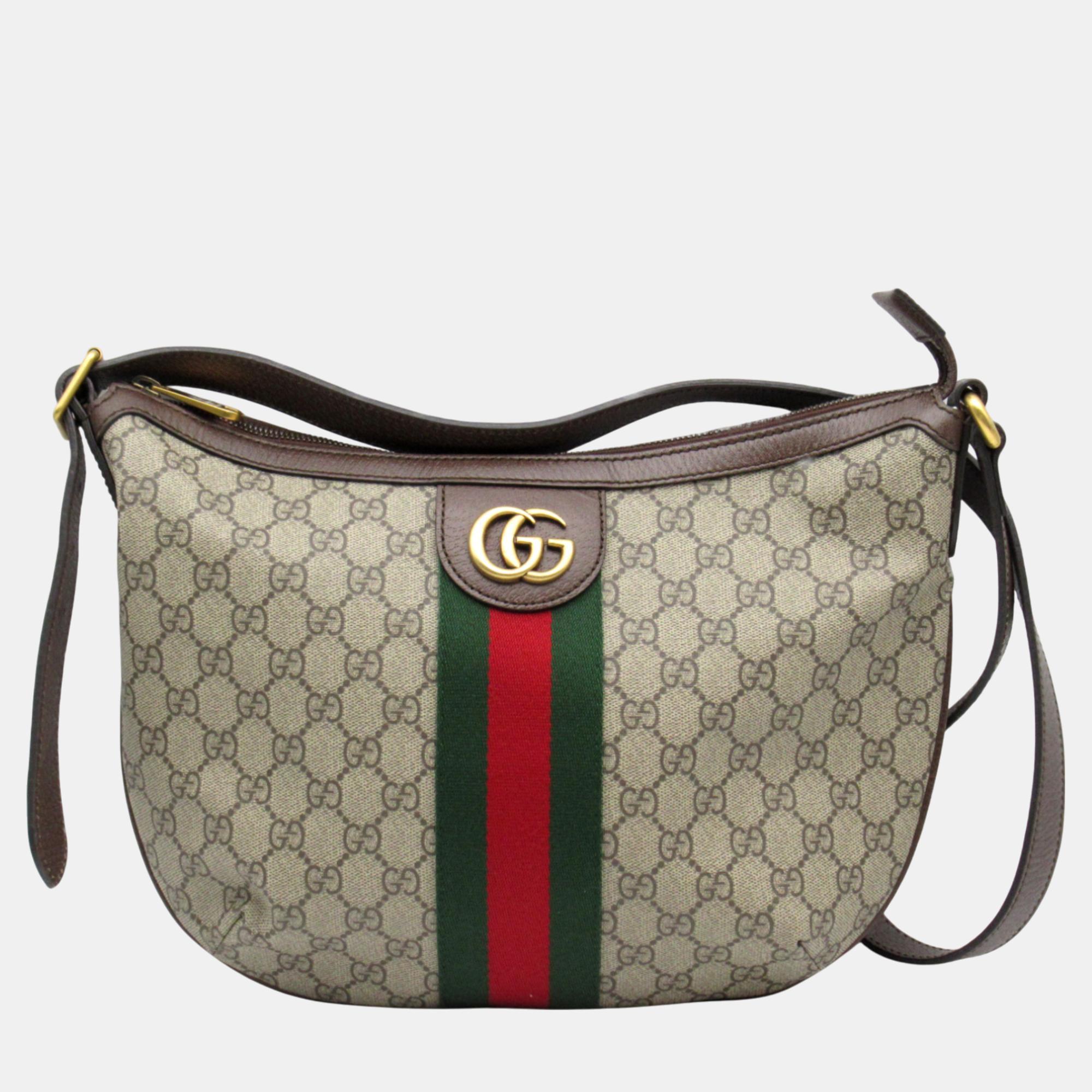 

Gucci Beige Brown PVC Coated Canvas Leather GG Supreme Shoulder Bag