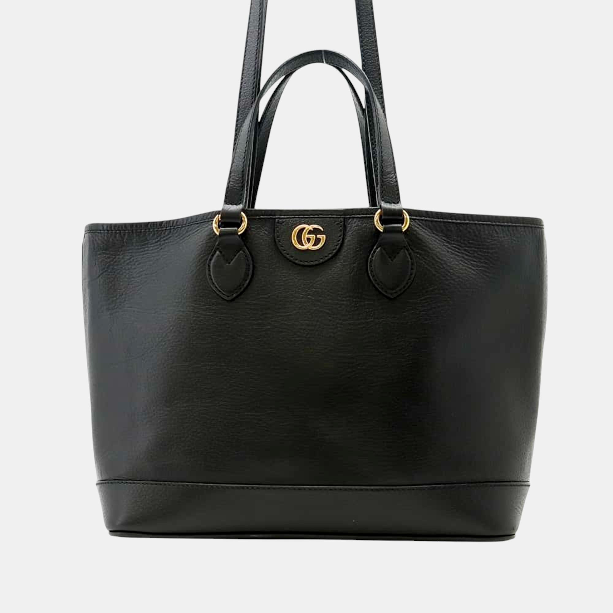 Pre-owned Gucci Back Leather Small Tote Bag In Black