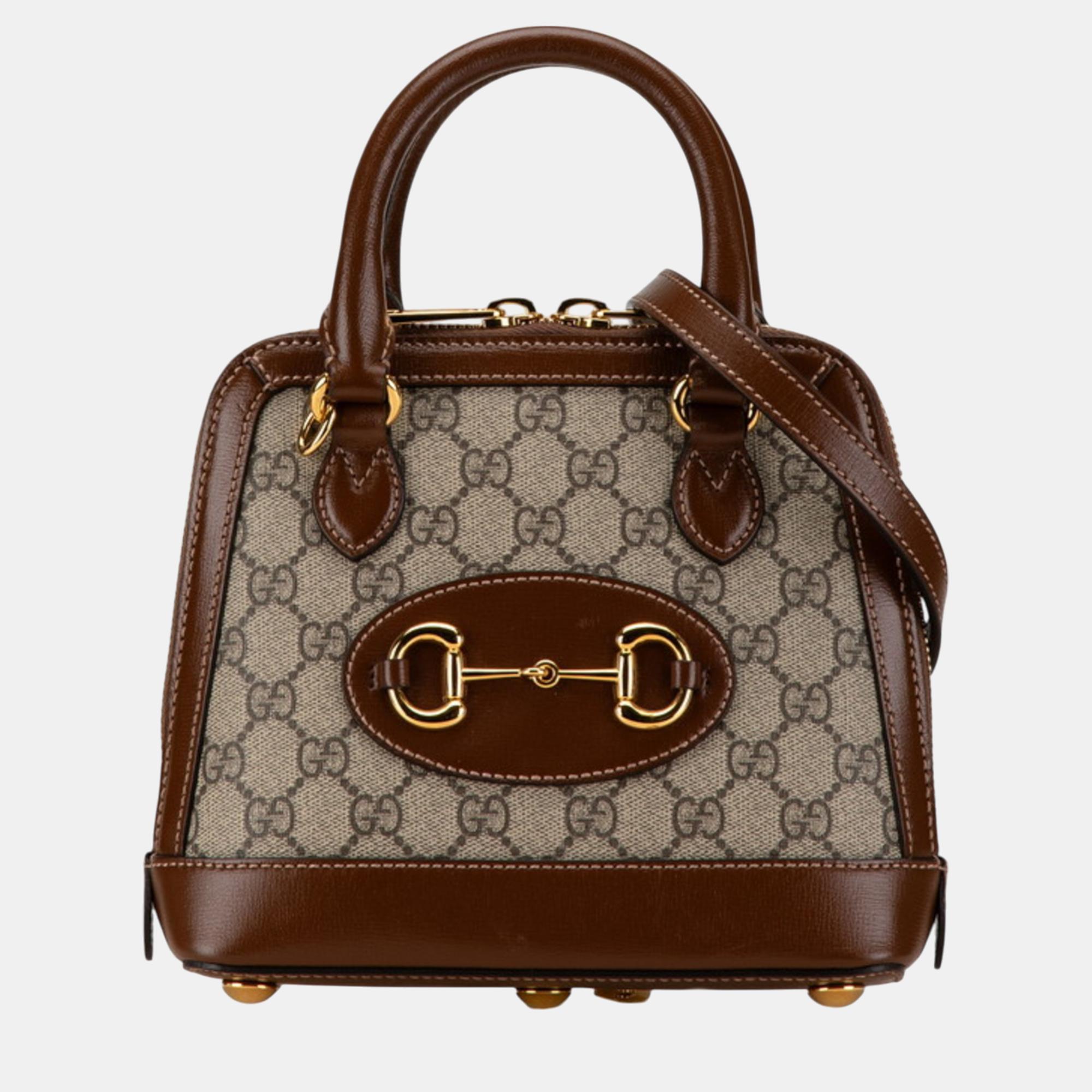 

Gucci Brown PVC Leather GG Supreme Horsebit 1955 Handbag