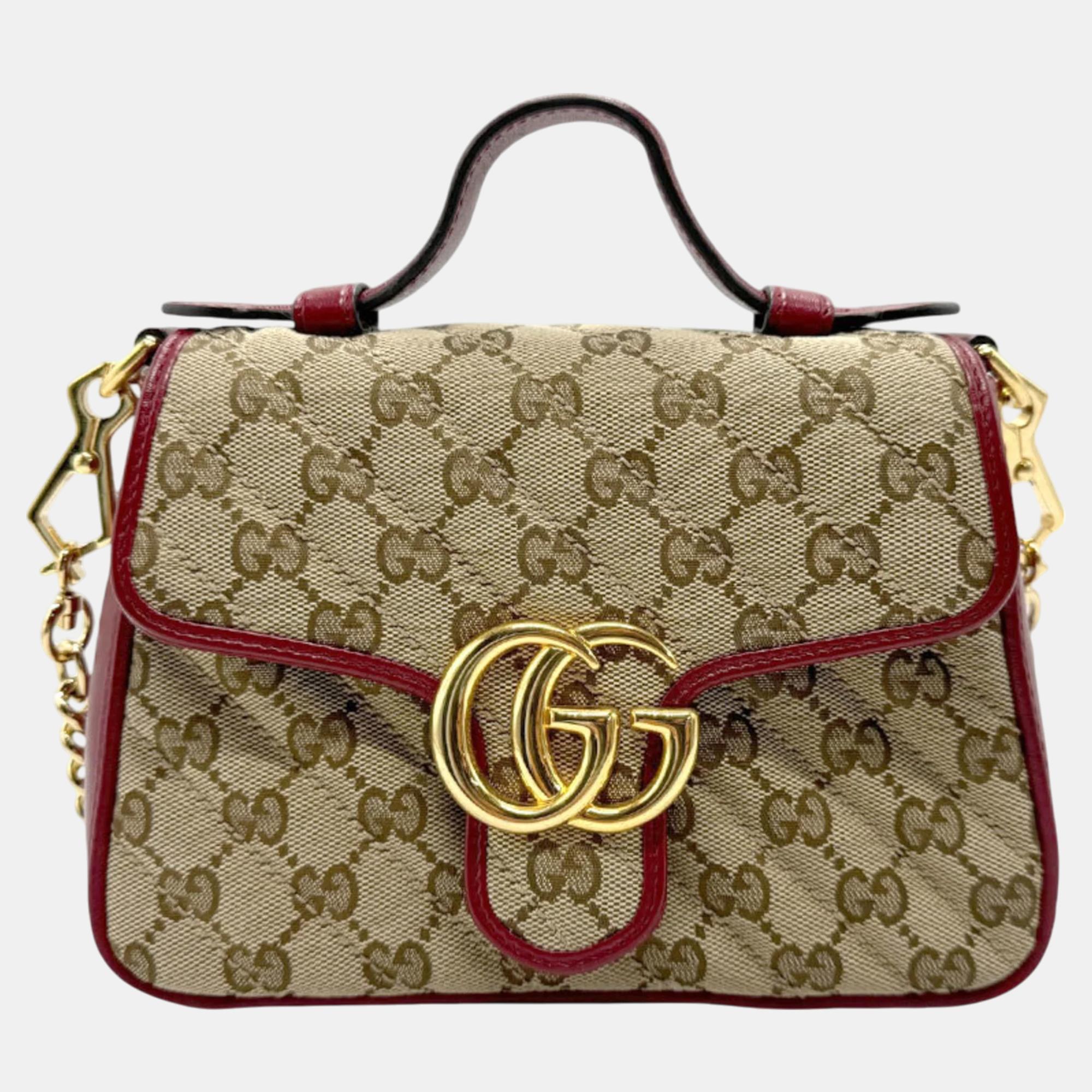 

Gucci Red x Brown Canvas Leather GG Marmont Shoulder Bag