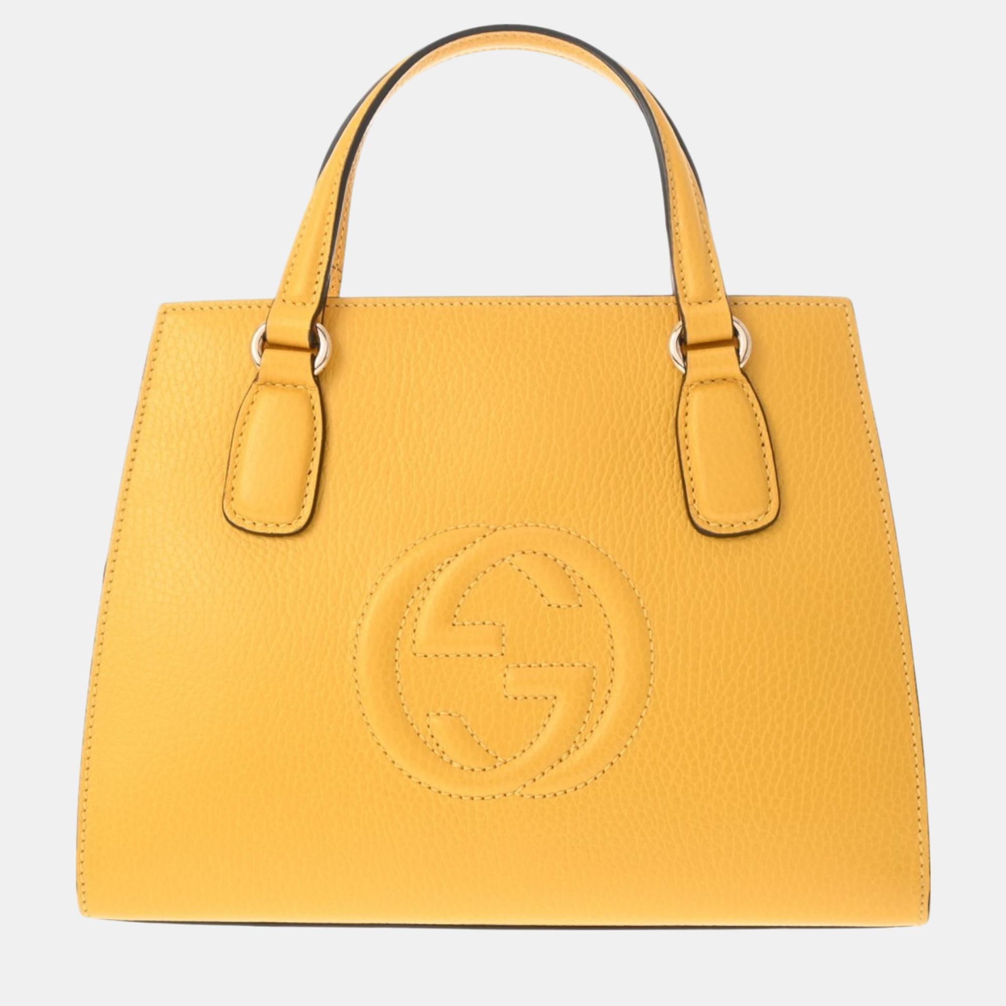 Pre-owned Gucci Yellow Calfskin Soho Outlet Handbag