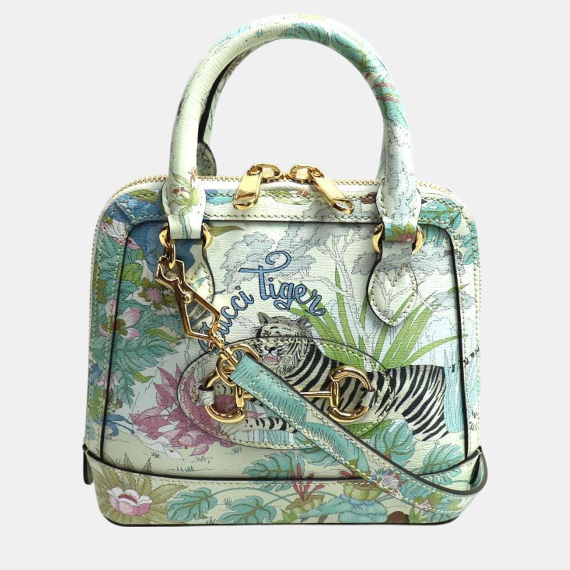 Pre-owned Gucci White Multicolor Horsebit 1955 Tiger Shoulder Bag