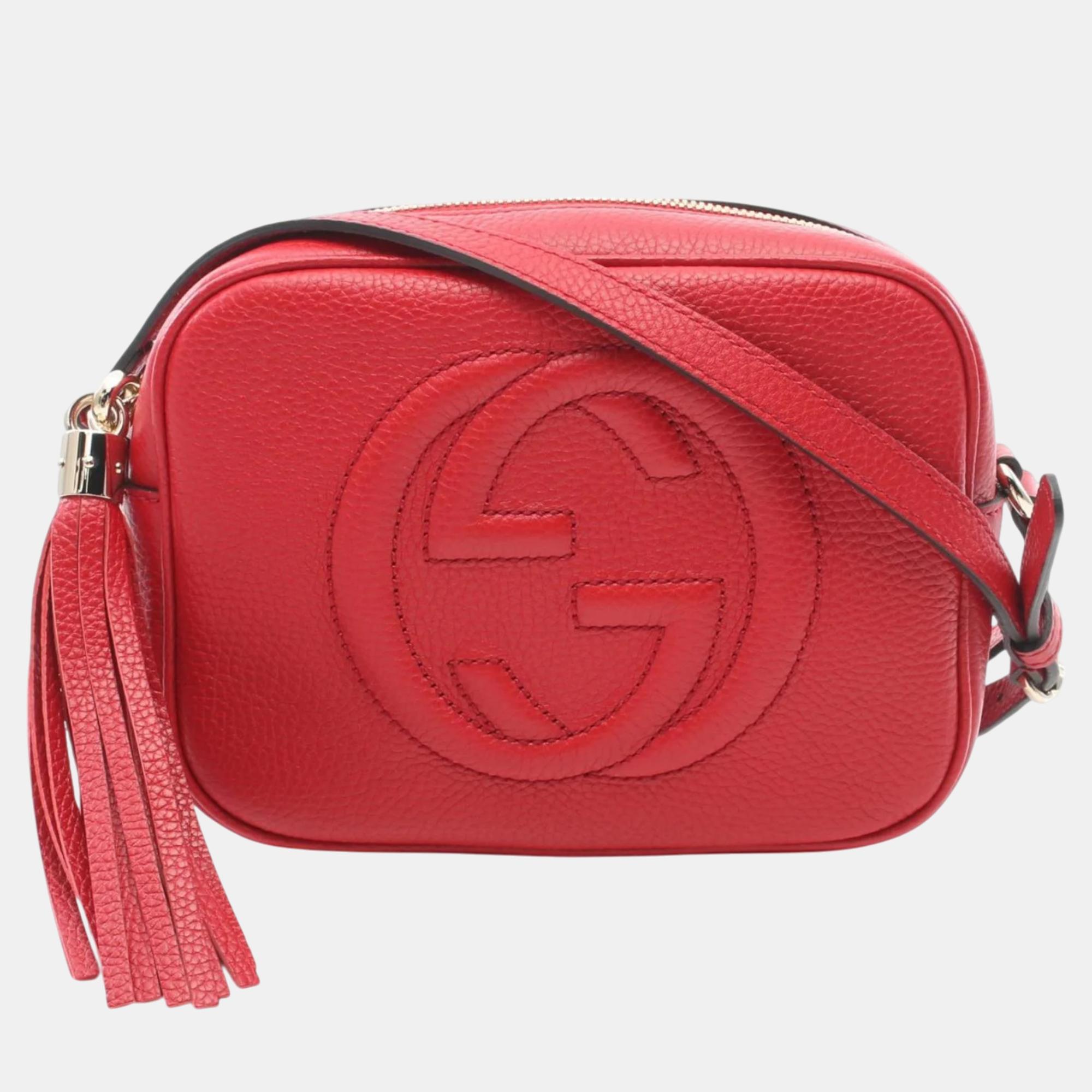 Pre-owned Gucci Red Leather Soho Disco Bag