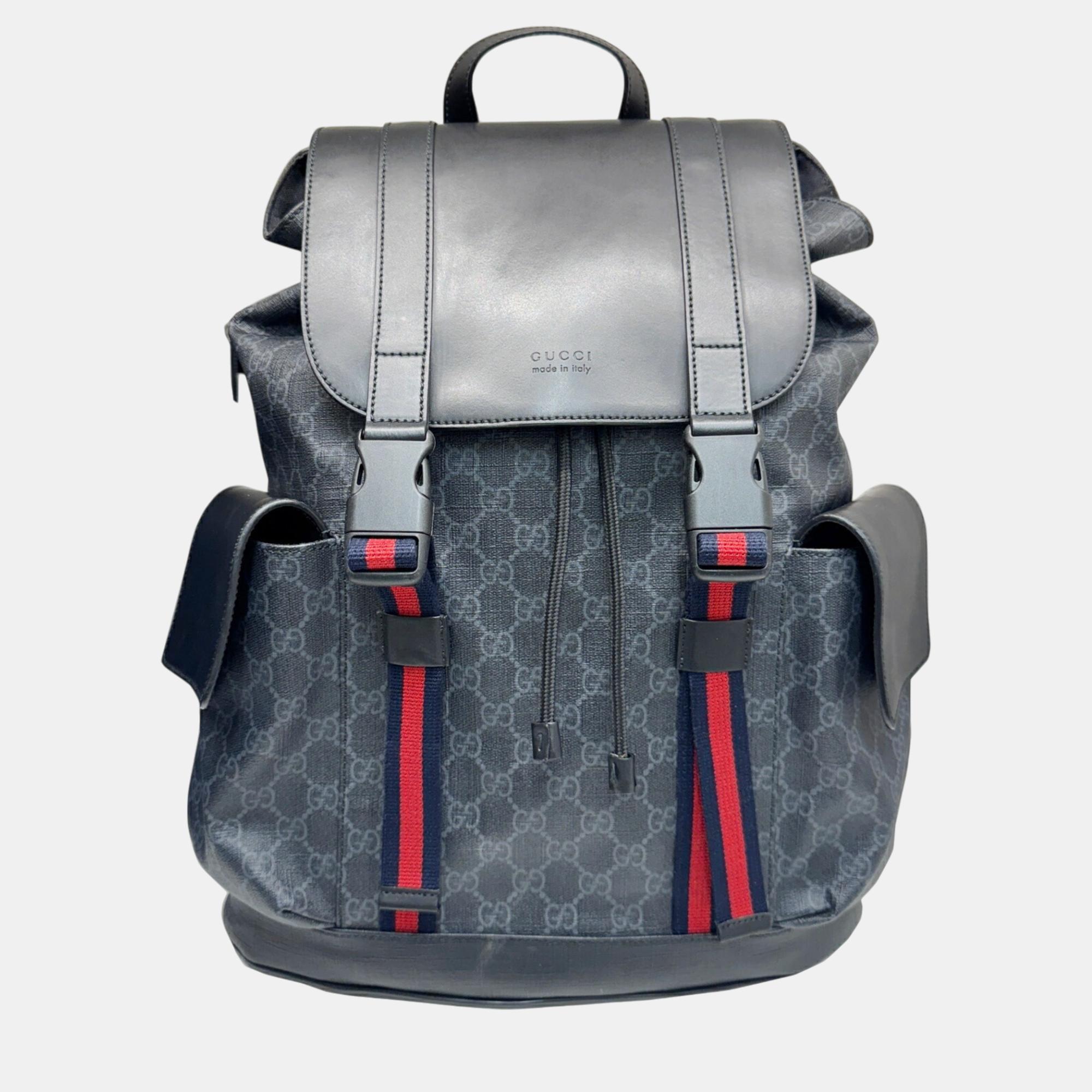 

Gucci Black Grey Leather GG Supreme Backpack