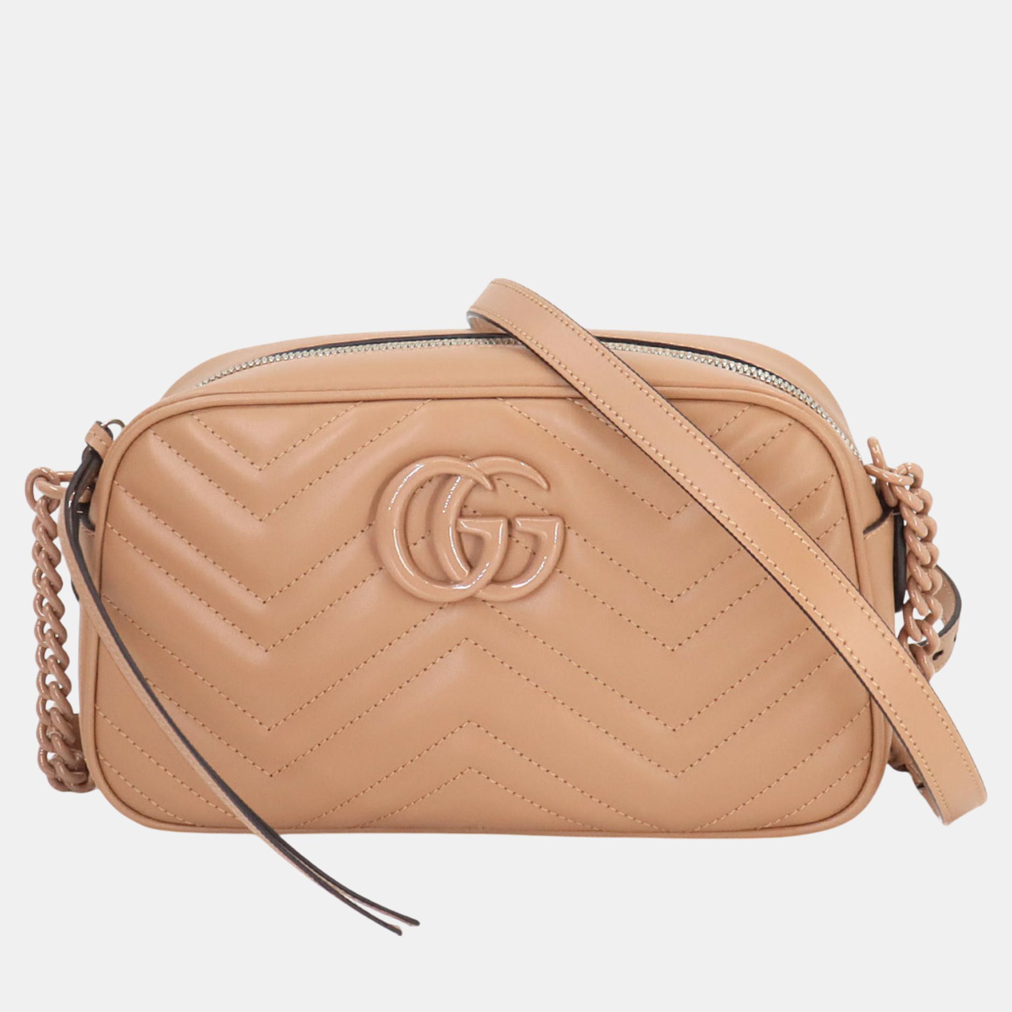 

Gucci Beige Leather GG Marmont Small Shoulder Bag