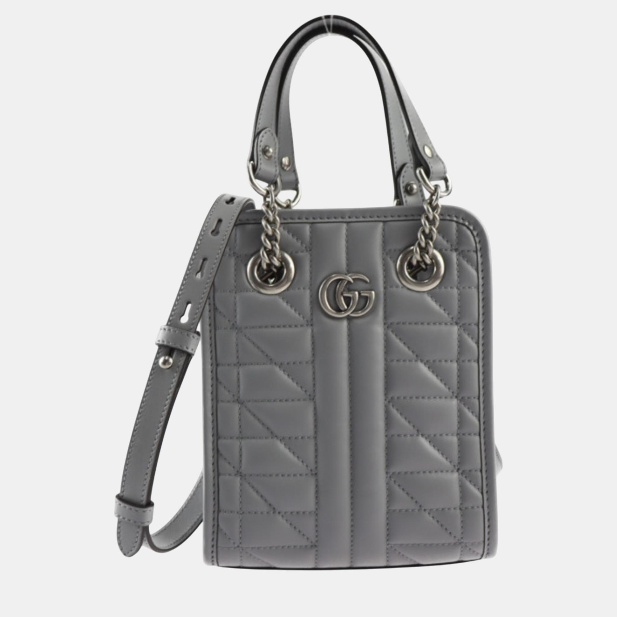 

Gucci Gray Leather Quilting GG Marmont Handbag, Grey