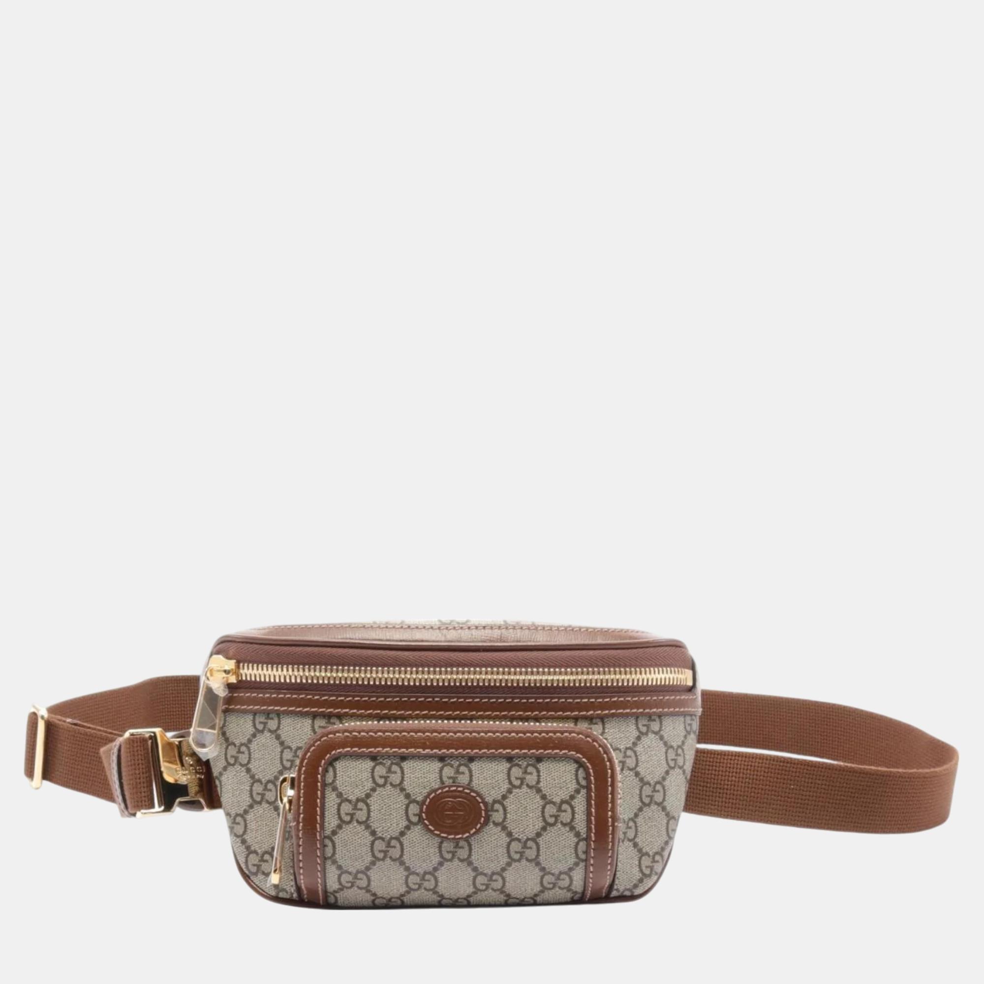 

Gucci Beige Brown Coated Canvas Leather Interlocking G GG Supreme Belt Bag