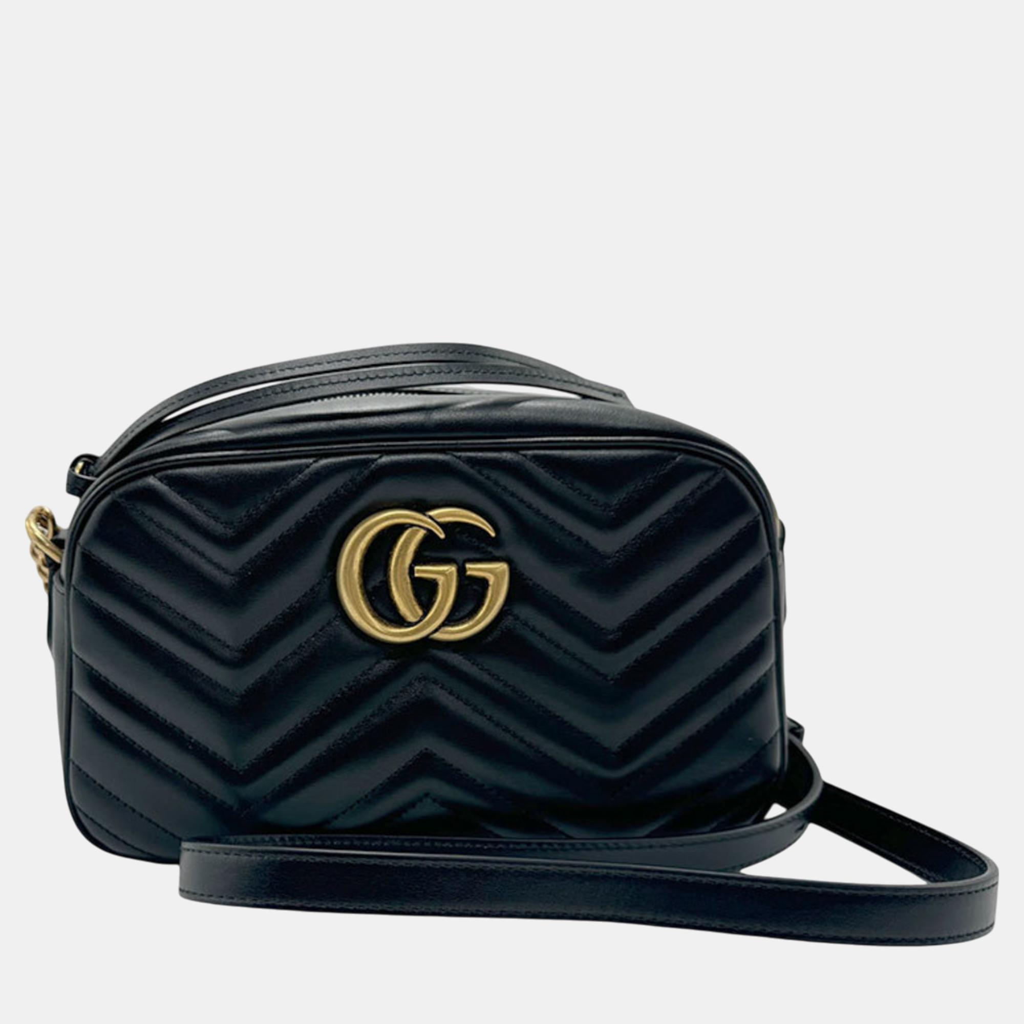 

Gucci Black Gold Leather GG Marmont Shoulder Bag