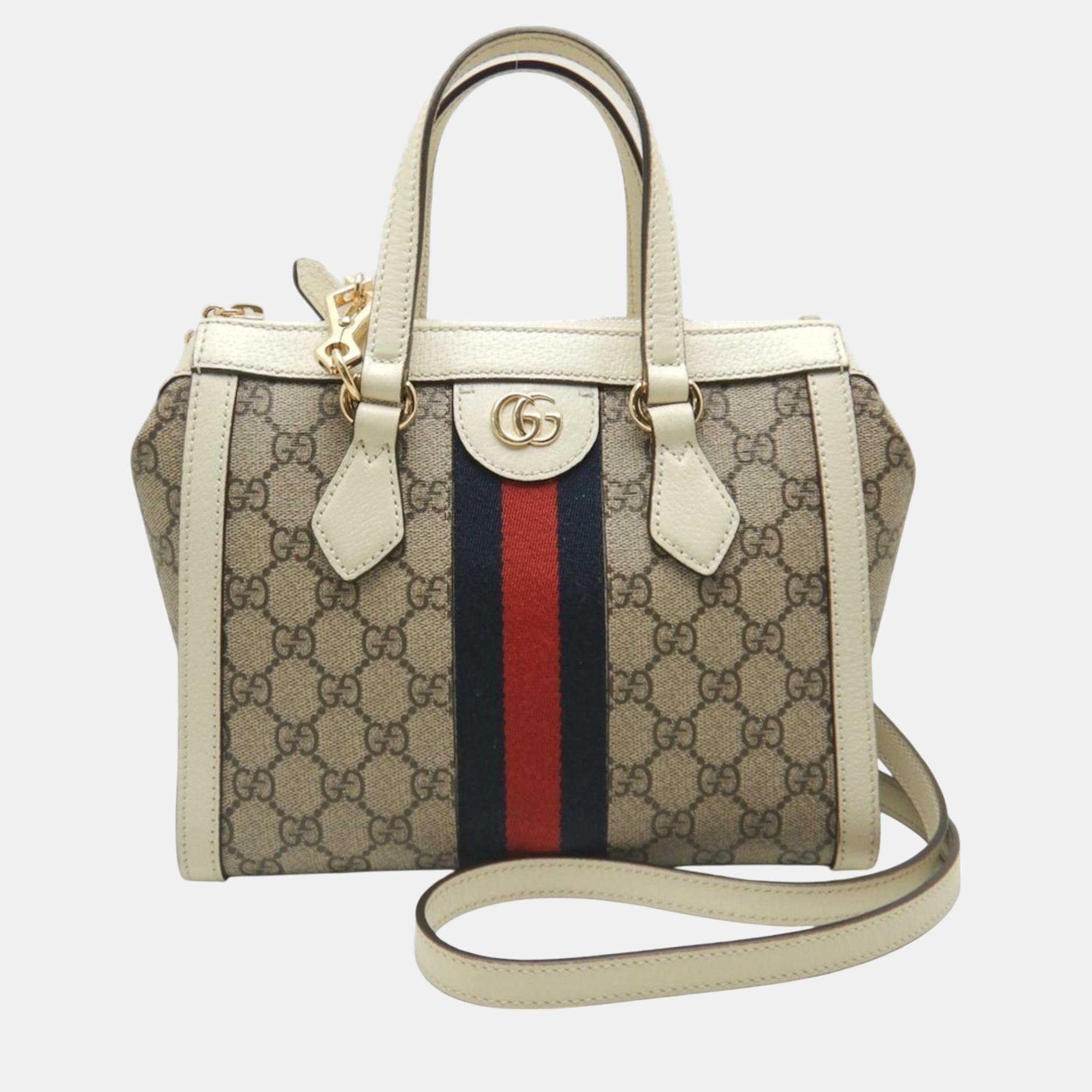 

Gucci Beige Ebony Canvas x Leather Ophidia GG Supreme Small Tote Bag