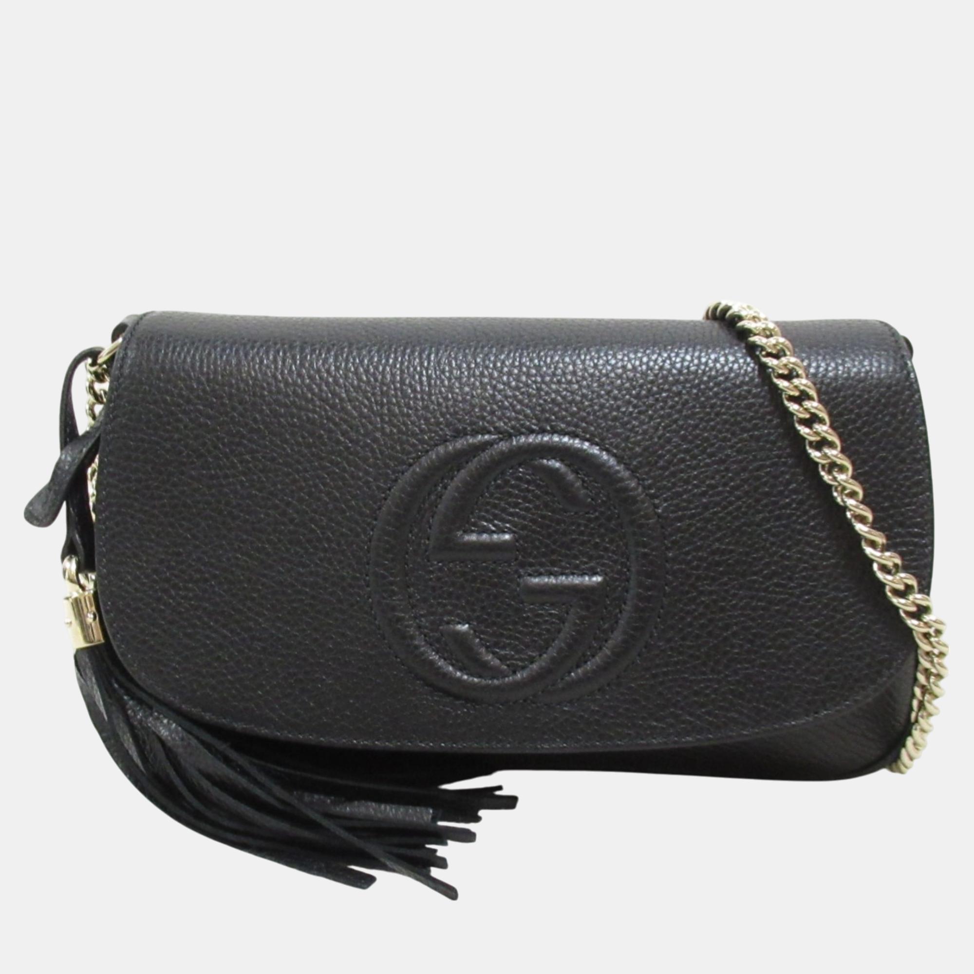 Pre-owned Gucci Black Leather Chain Shoulder Bag