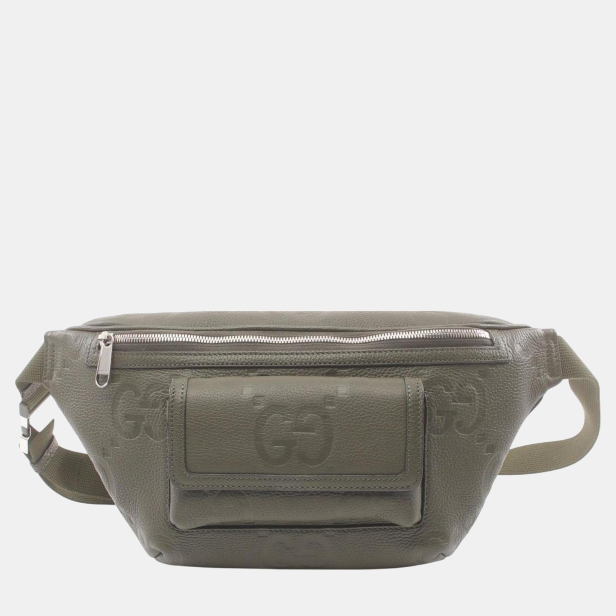 

Gucci khaki leather GG embossed waist bag, Brown