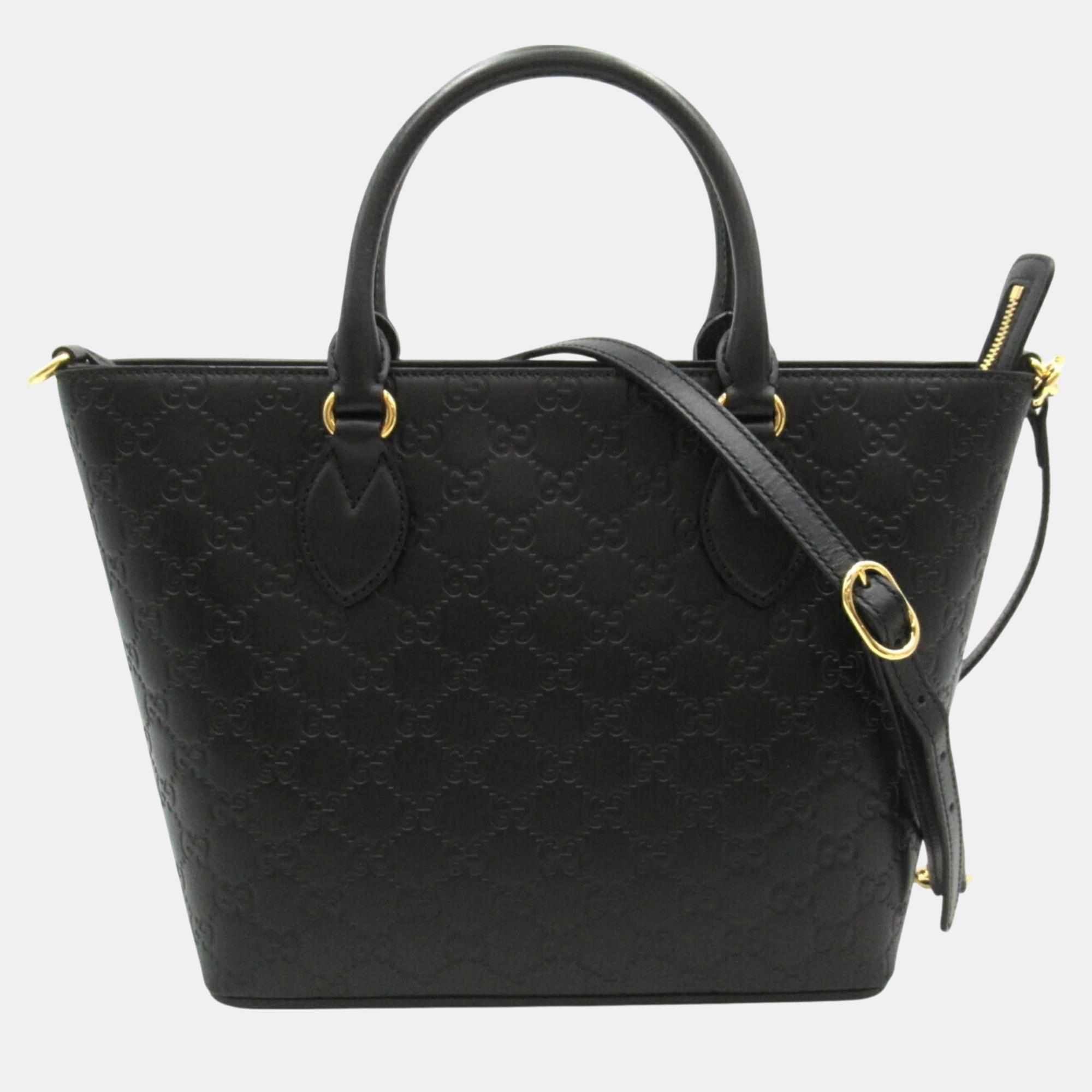 

Gucci Black Leather Guccissima Tote Bag