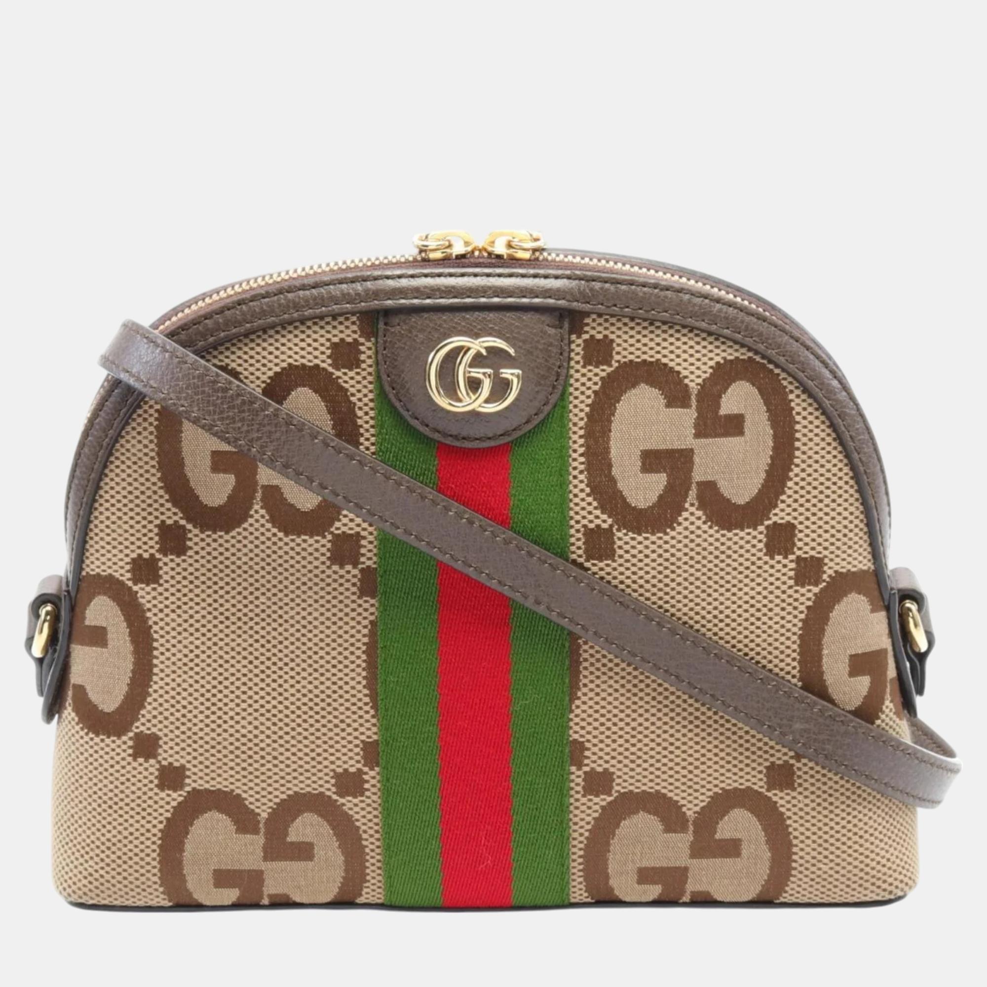 

Gucci Beige Brown Multicolor Canvas Leather Ophidia Jumbo GG Shoulder Bag