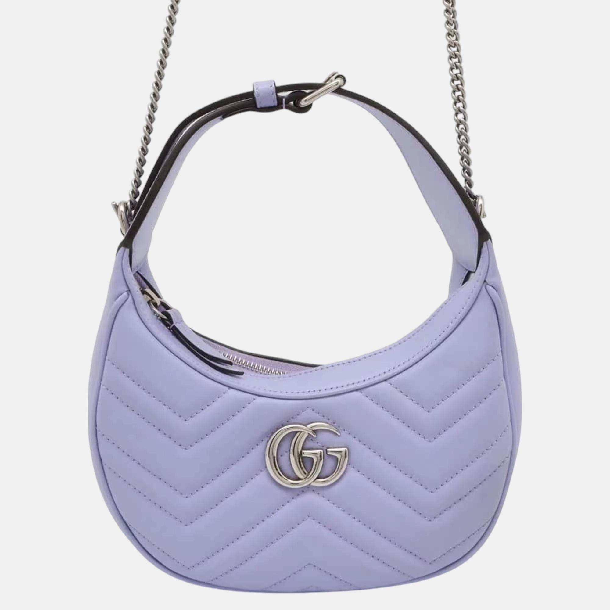 

Gucci Leather GG Marmont Half Moon Shape Shoulder Bag, Purple