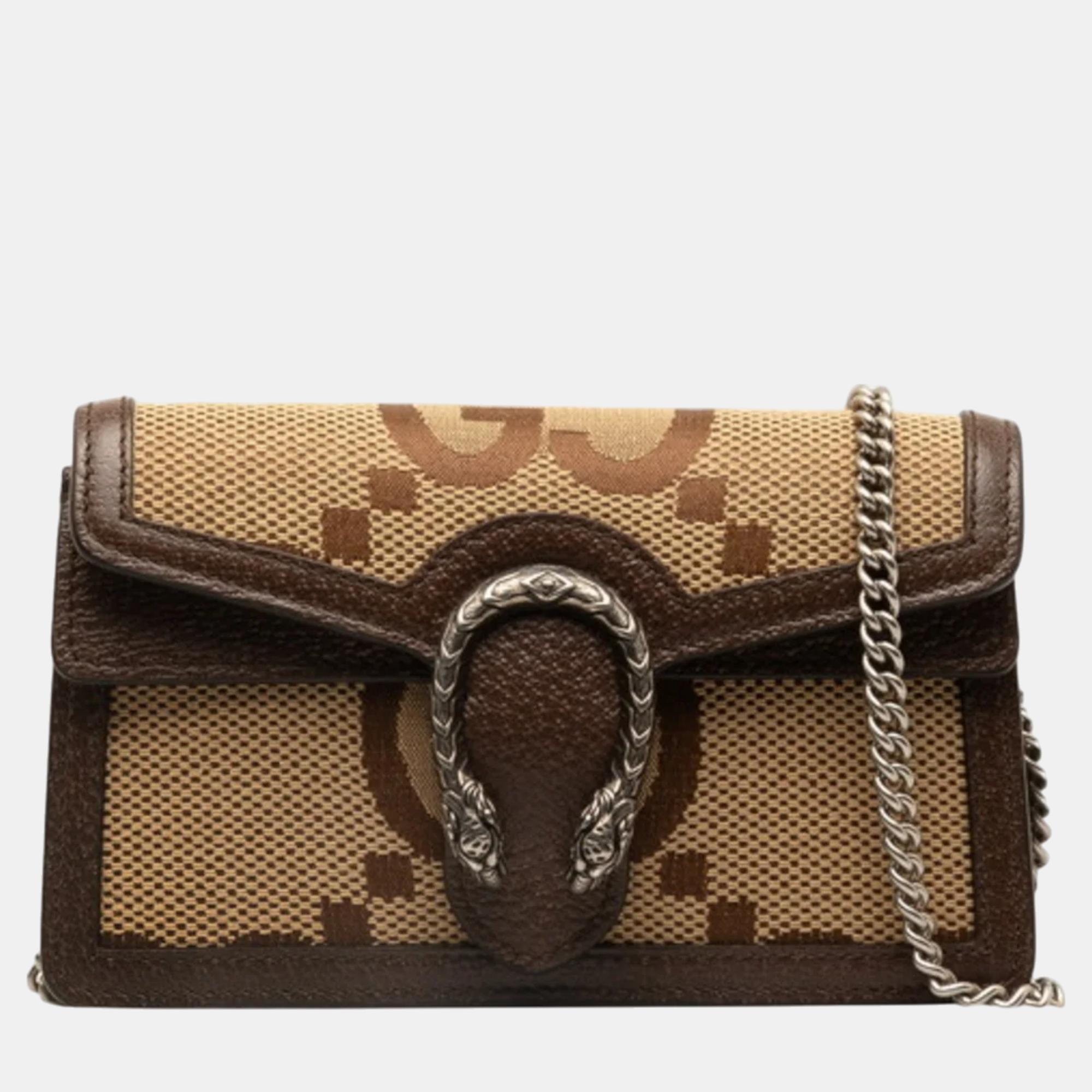 

Gucci Brown Leather Jumbo GG Canvas Dionysus Chain Shoulder Bag