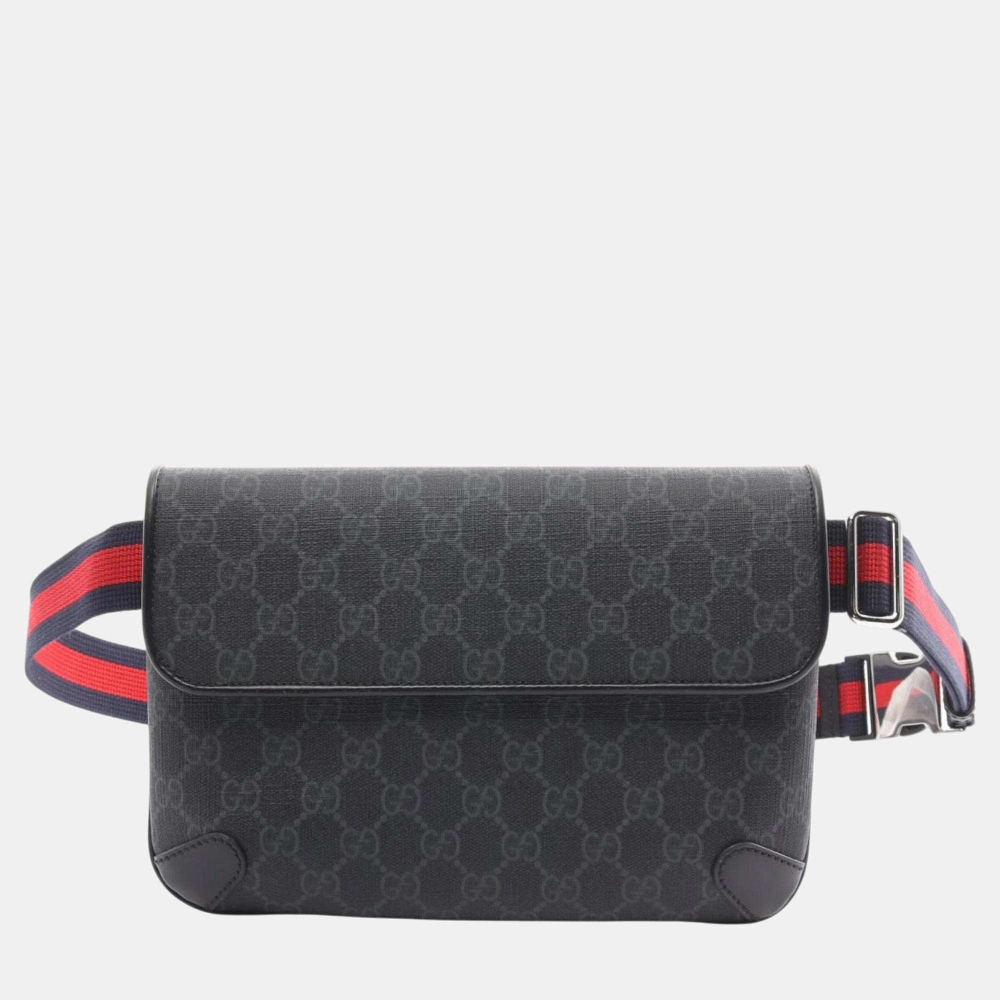 Pre-owned Gucci Black Grey Coated Canvas Leather Gg Supreme Belt Bag