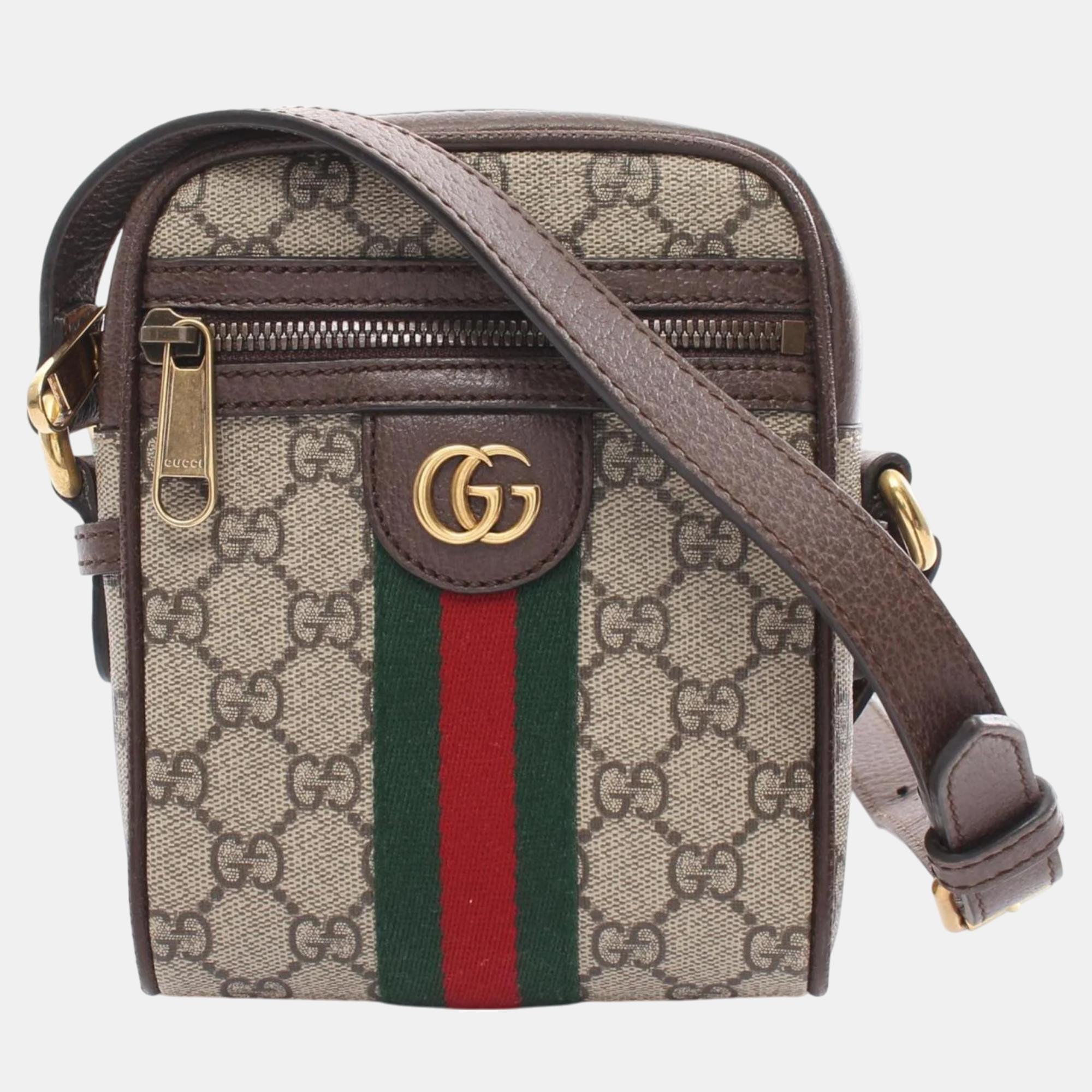 

Gucci Beige Brown Coated Canvas Leather Ophidia Sherry Line GG Supreme Shoulder Bag