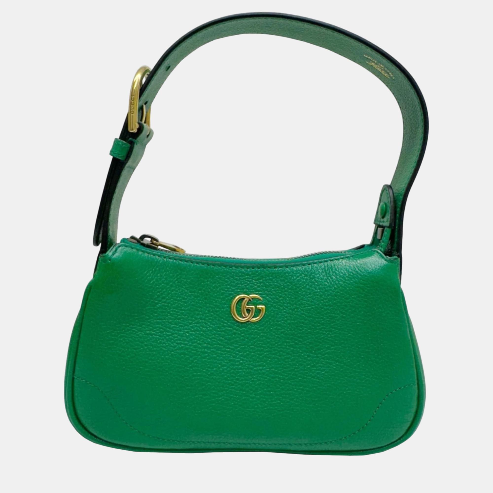 Pre-owned Gucci Green Soft Leather Shoulder Bag