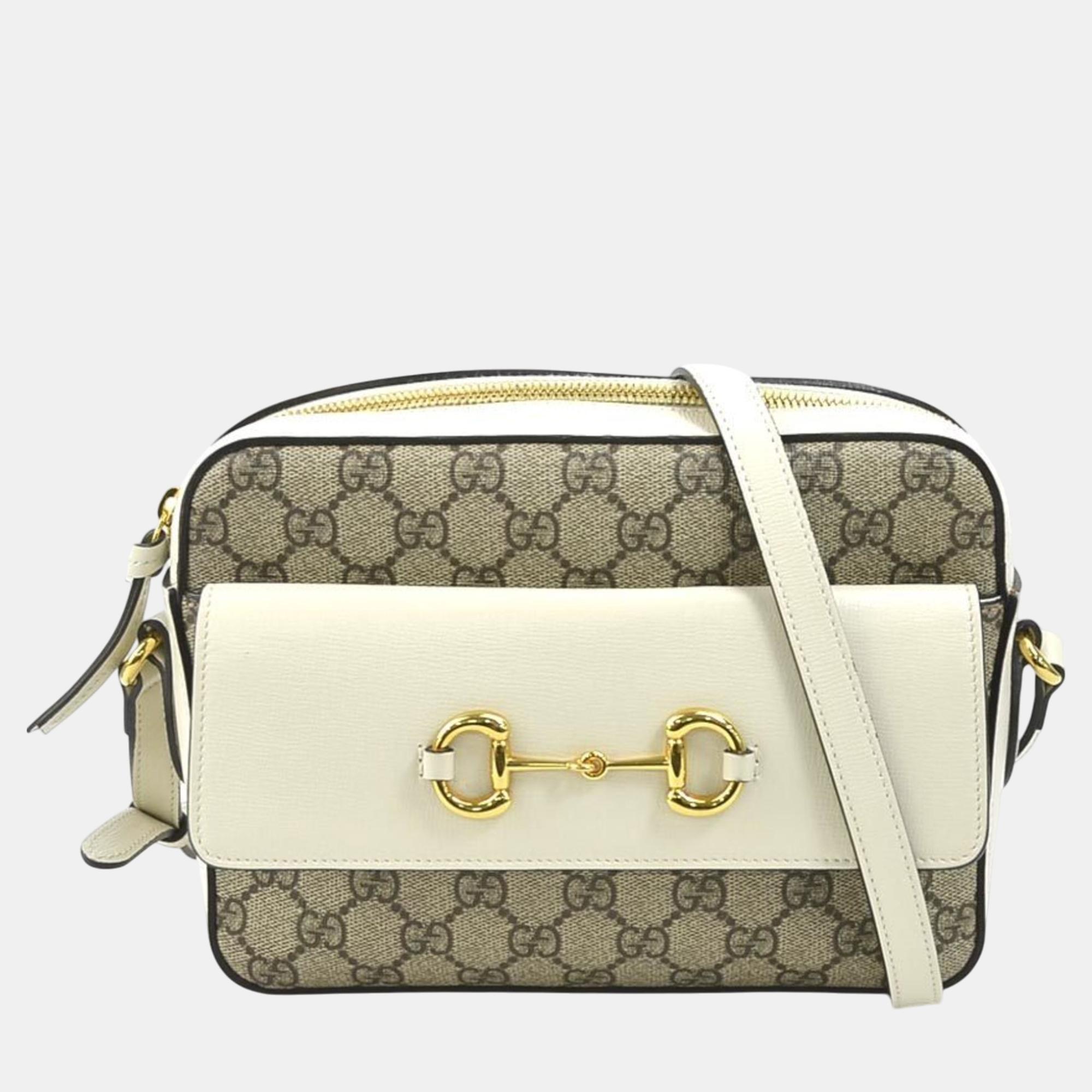 Pre-owned Gucci Beige/white Gold Pvc/leather Gg Supreme Shoulder Bag