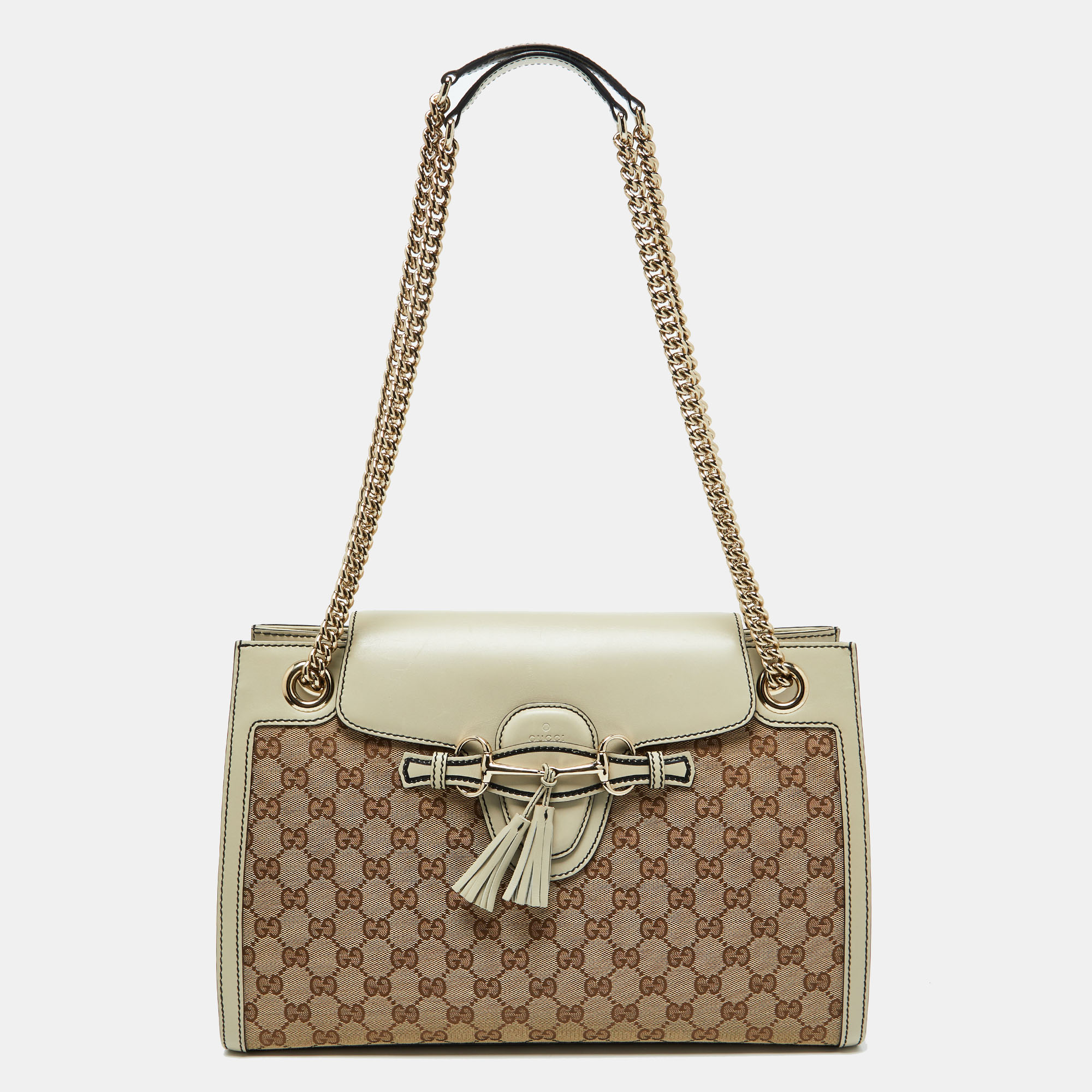 

Gucci Beige/White GG Canvas and Leather Large Emily Chain Shoulder Bag