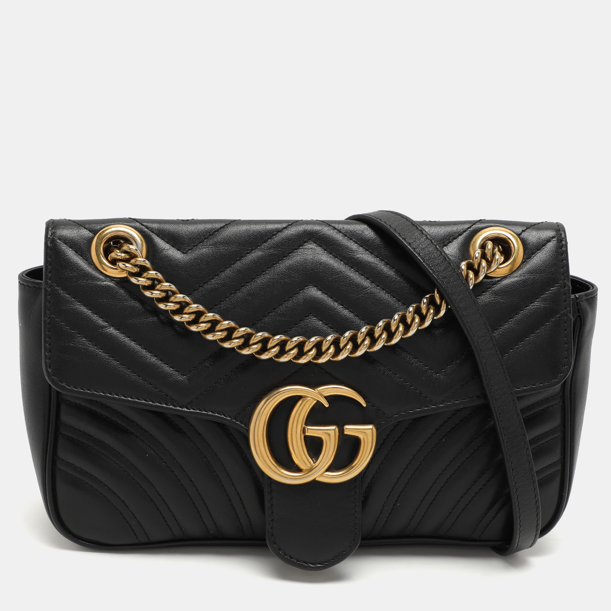 

Gucci Black Matelassé Leather Small GG Marmont Shoulder Bag