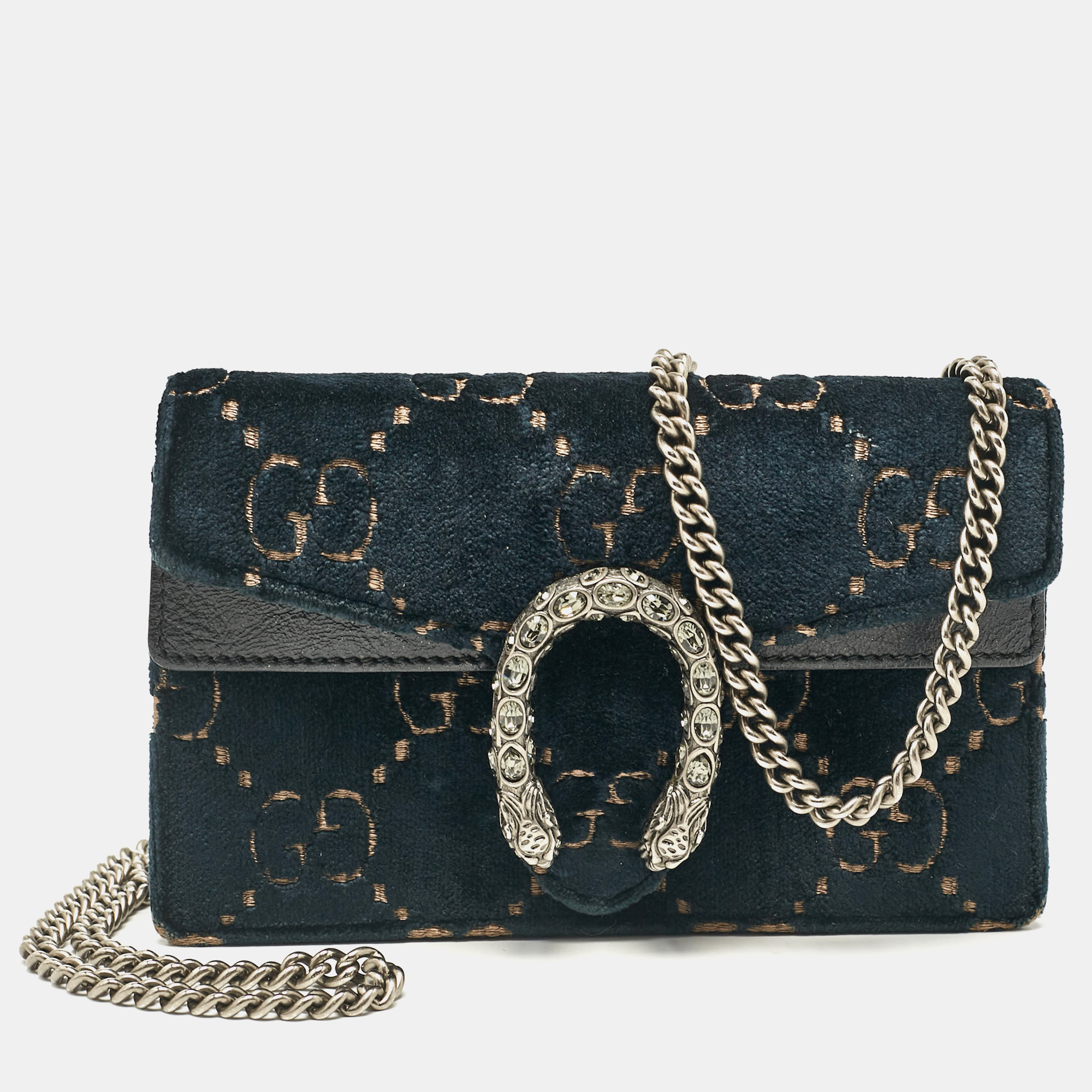 

Gucci Teal Blue GG Velvet and Leather Super Mini Dionysus Crossbody Bag