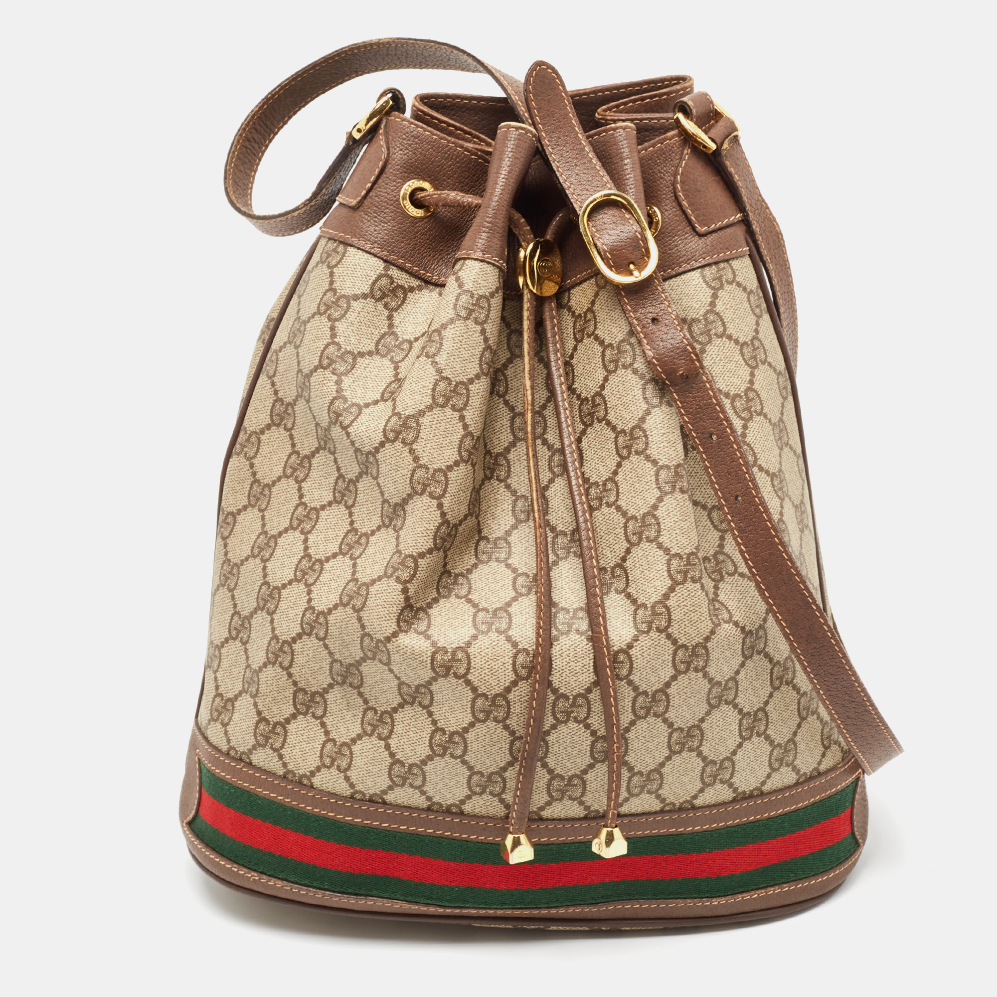 

Gucci Beige/Brown GG Supreme Canvas and Leather Ophidia Bucket Bag