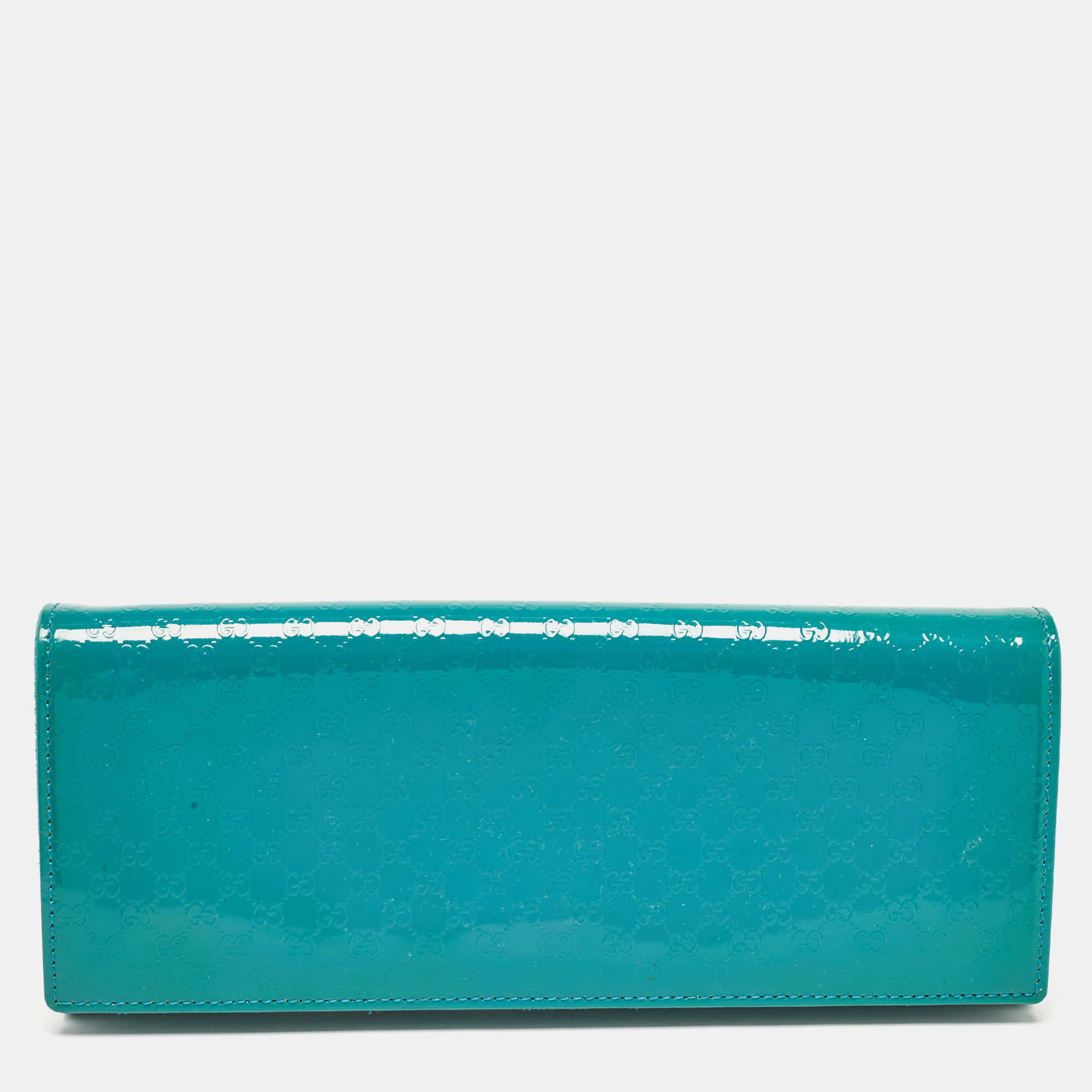 

Gucci Teal Blue Microguccissima Patent Leather Broadway Clutch