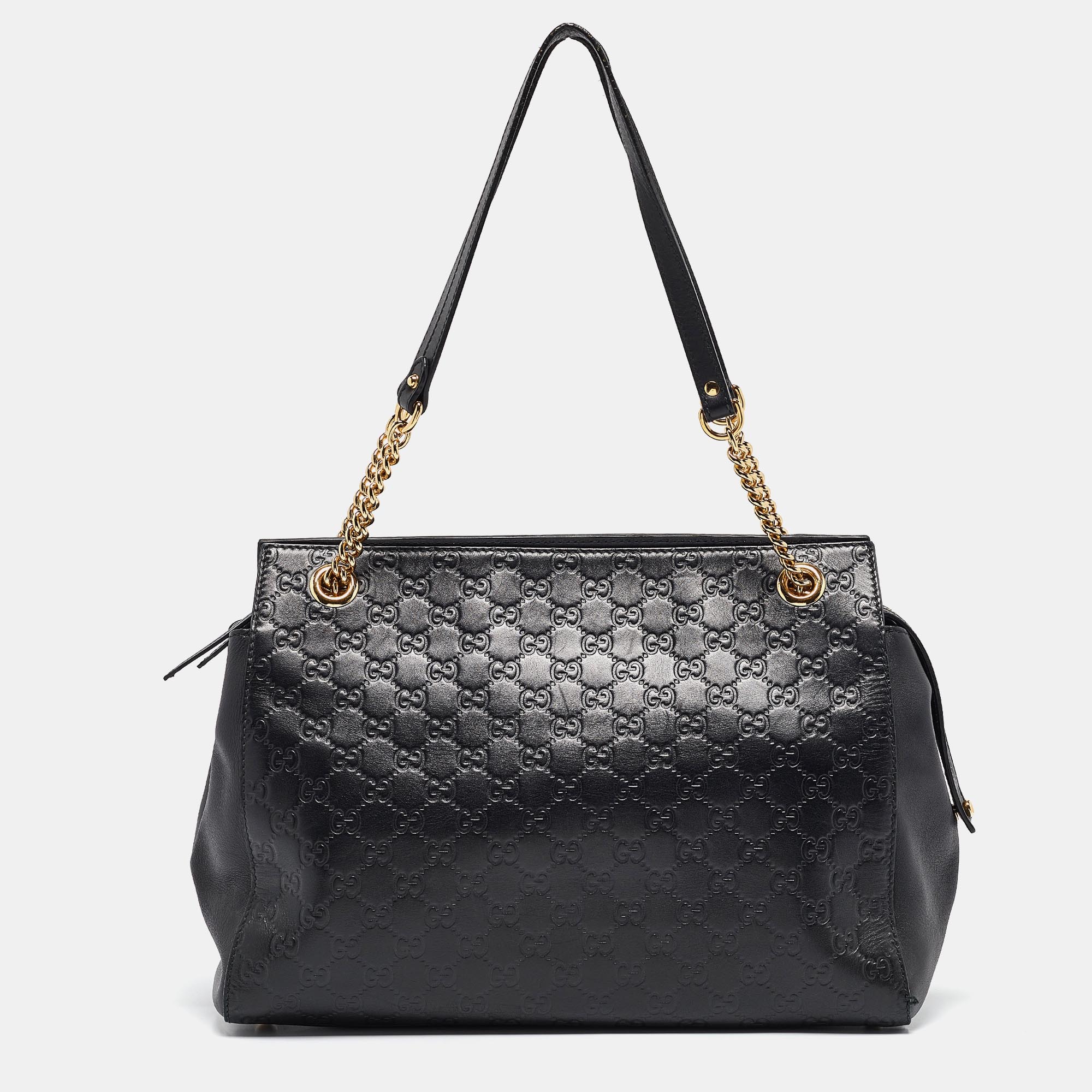 

Gucci Black Guccissima Leather Soft Signature Tote