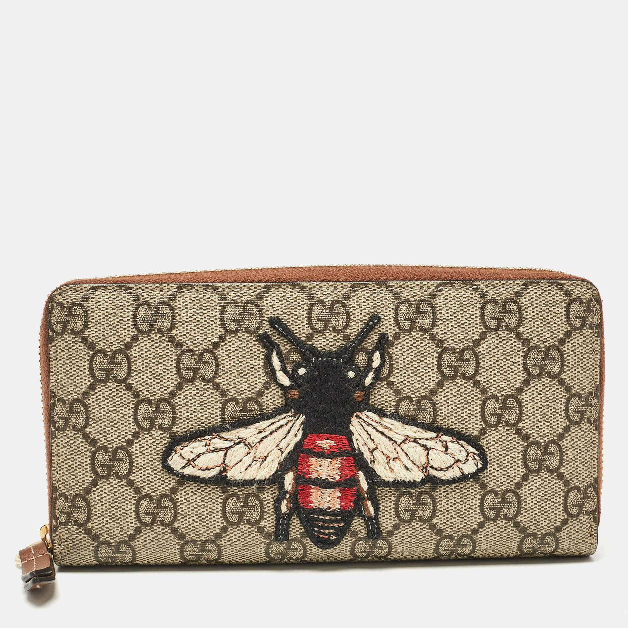 

Gucci Beige Bee Printed GG Supreme Canvas Zip Around Continental Wallet