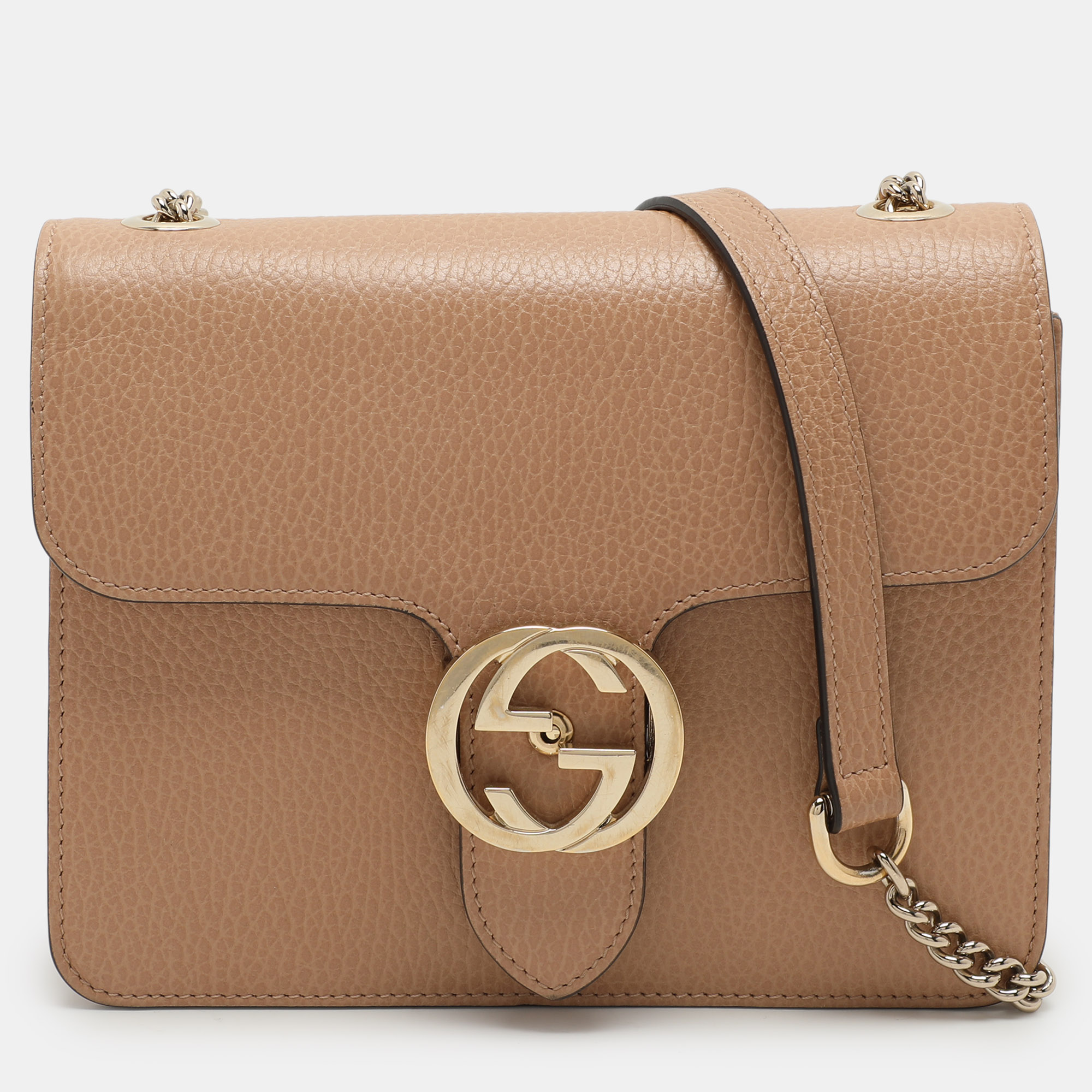 

Gucci Brown Leather Dollar Interlocking G Crossbody Bag