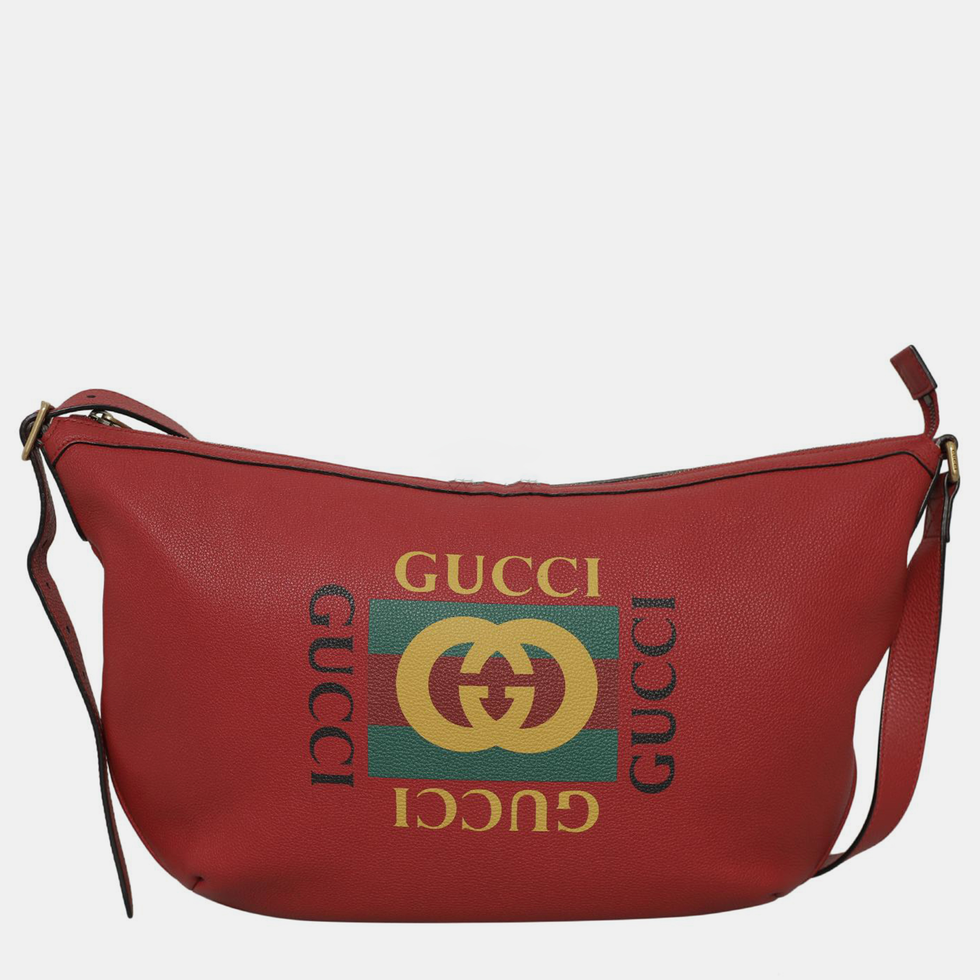 

Gucci Leather Half Moon Logo Shoulder Bag, Red