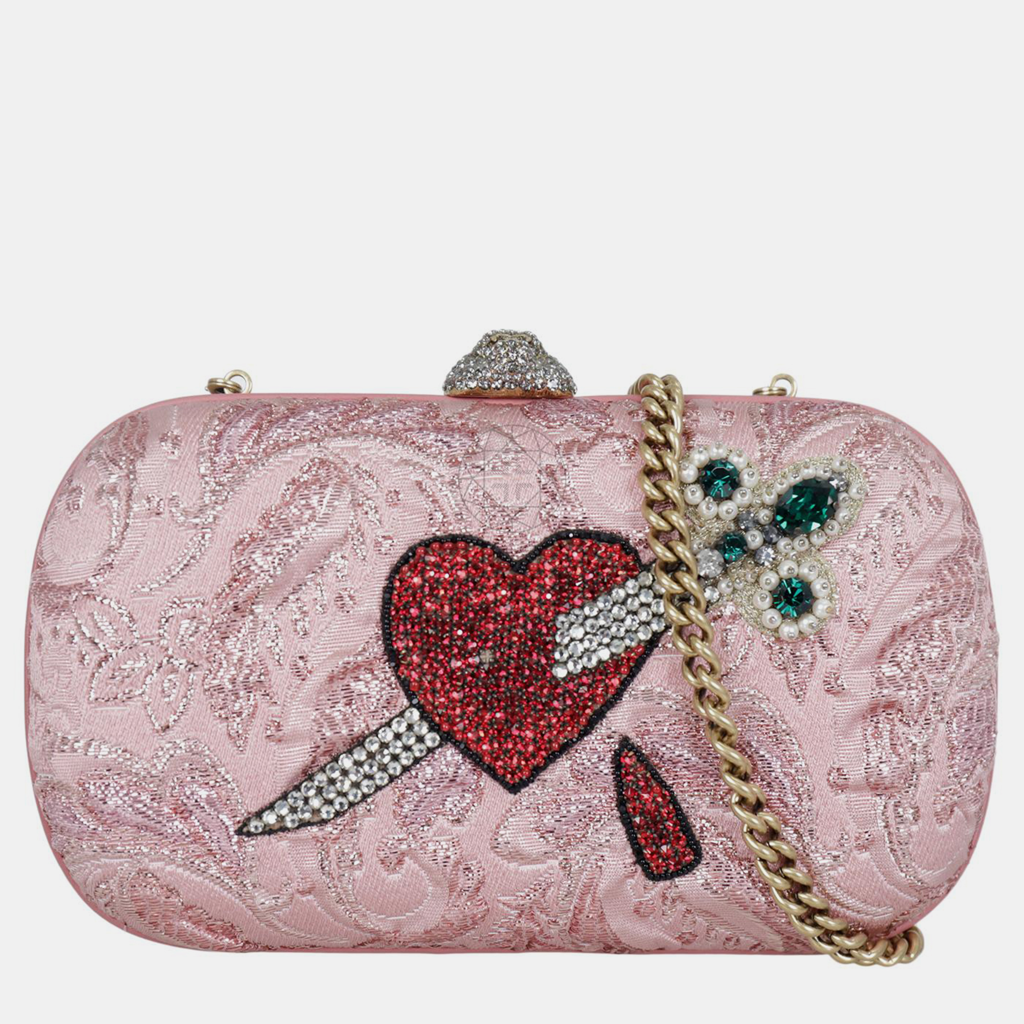 

Gucci Embellished Brocade Jacquard Animalier Broadway Box Clutch, Pink