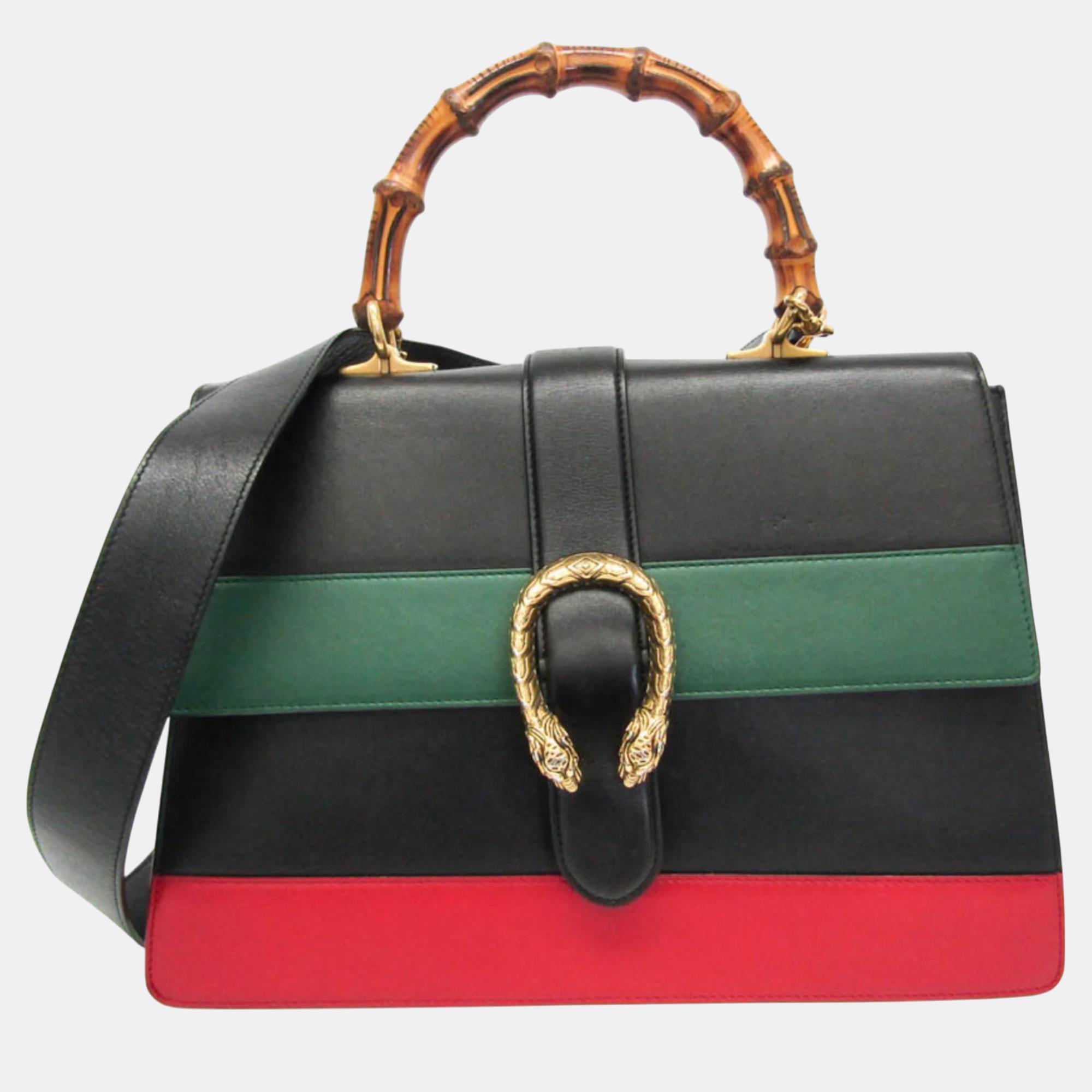 

Gucci Black Green Red Bamboo Dionysus Leather Handbag, Multicolor