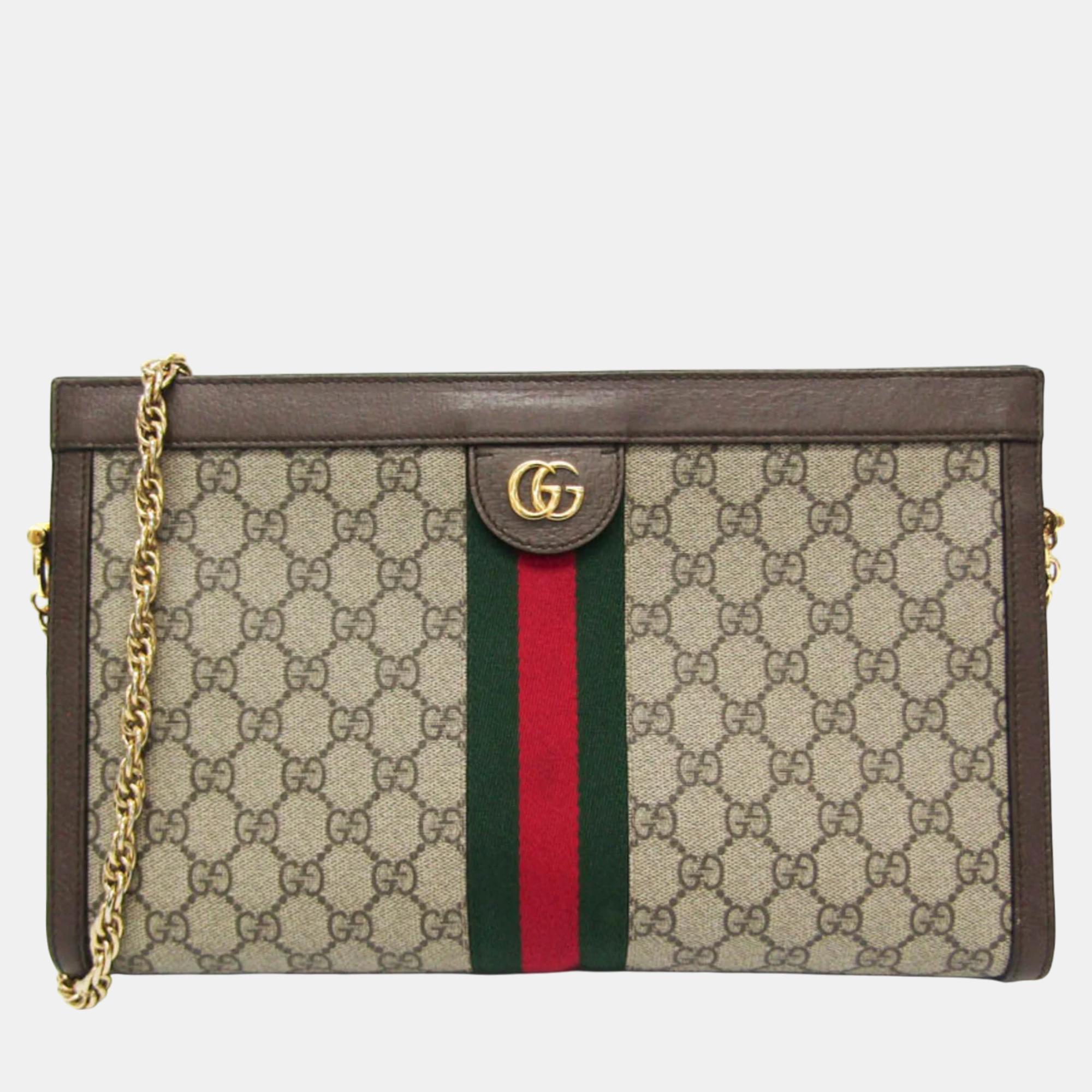 

Gucci Ophidia Medium GG Brown PVC Leather Shoulder Bag, Beige