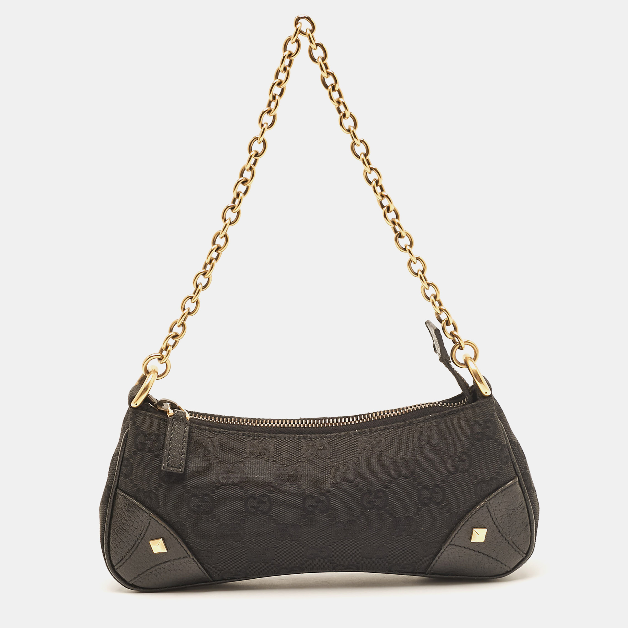 

Gucci Black GG Canvas and Leather Studded Pochette Bag