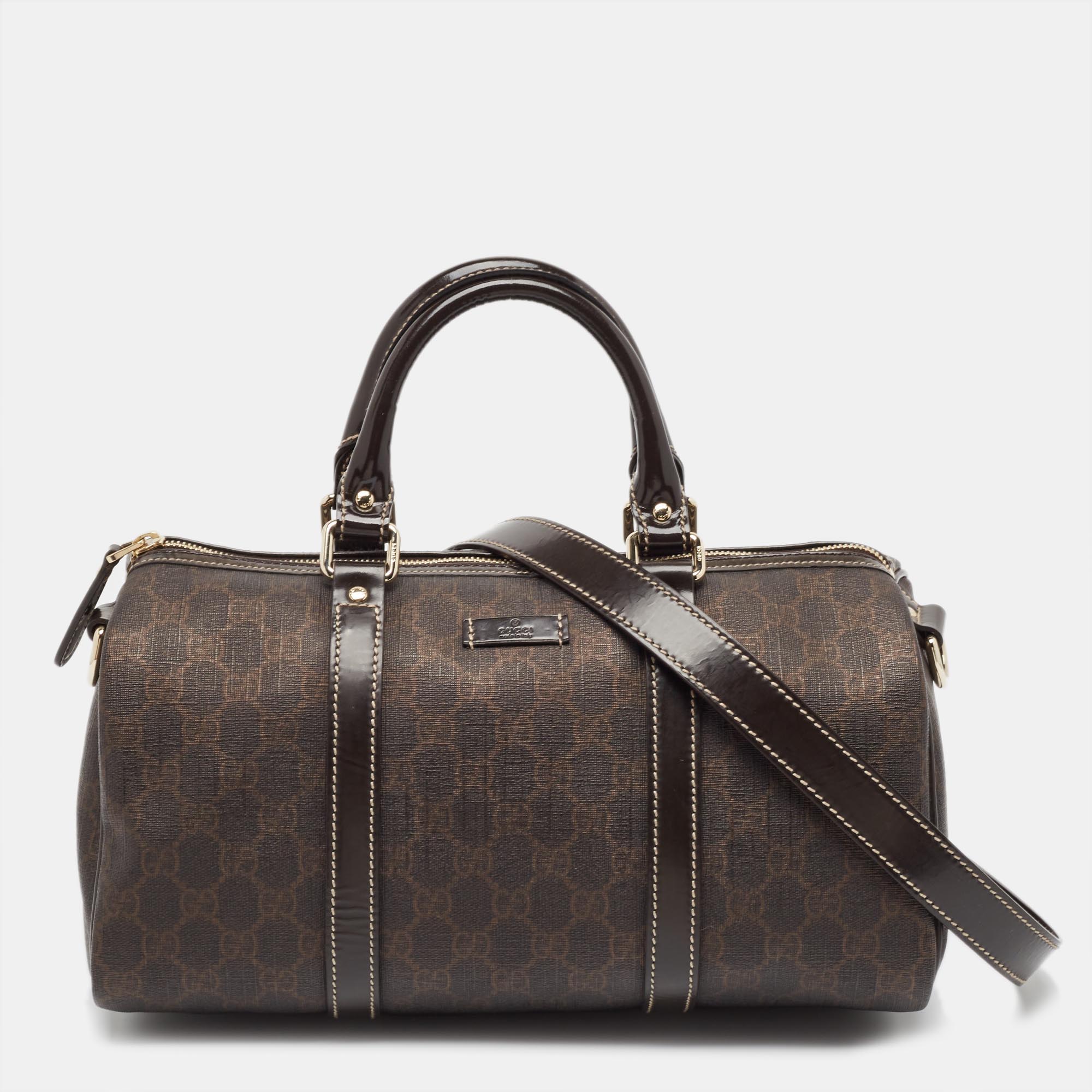 

Gucci Dark Brown GG Supreme Canvas and Patent Leather Joy Boston Bag