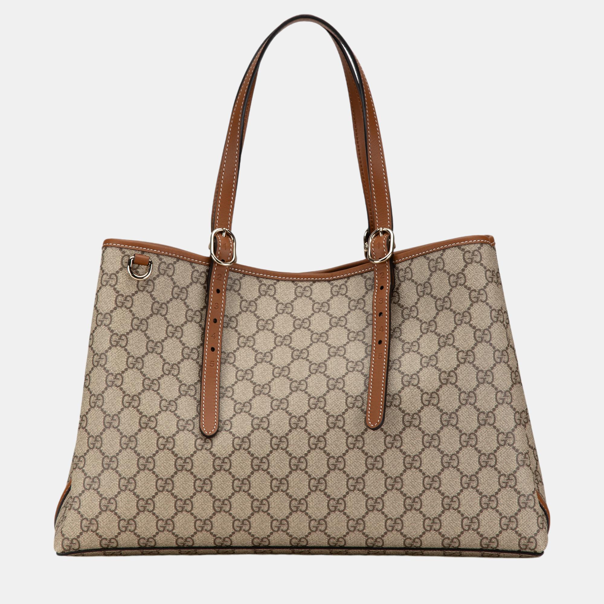 

Gucci Brown/Beige Medium GG Supreme Emblem Tote