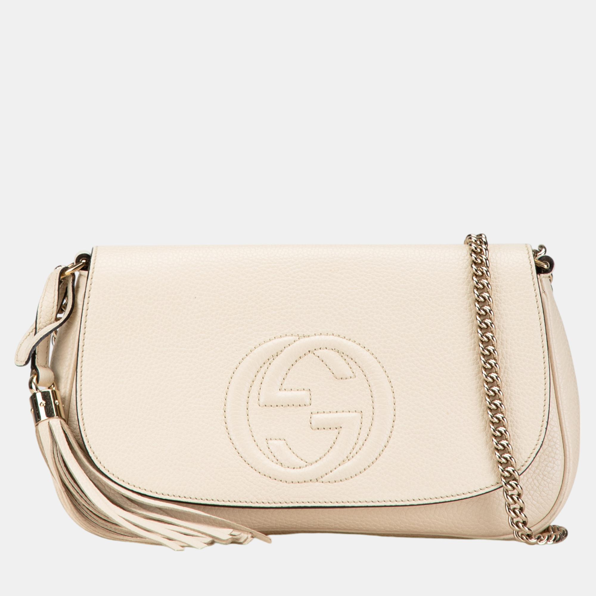 

Gucci White Medium Leather Soho Chain Flap Crossbody