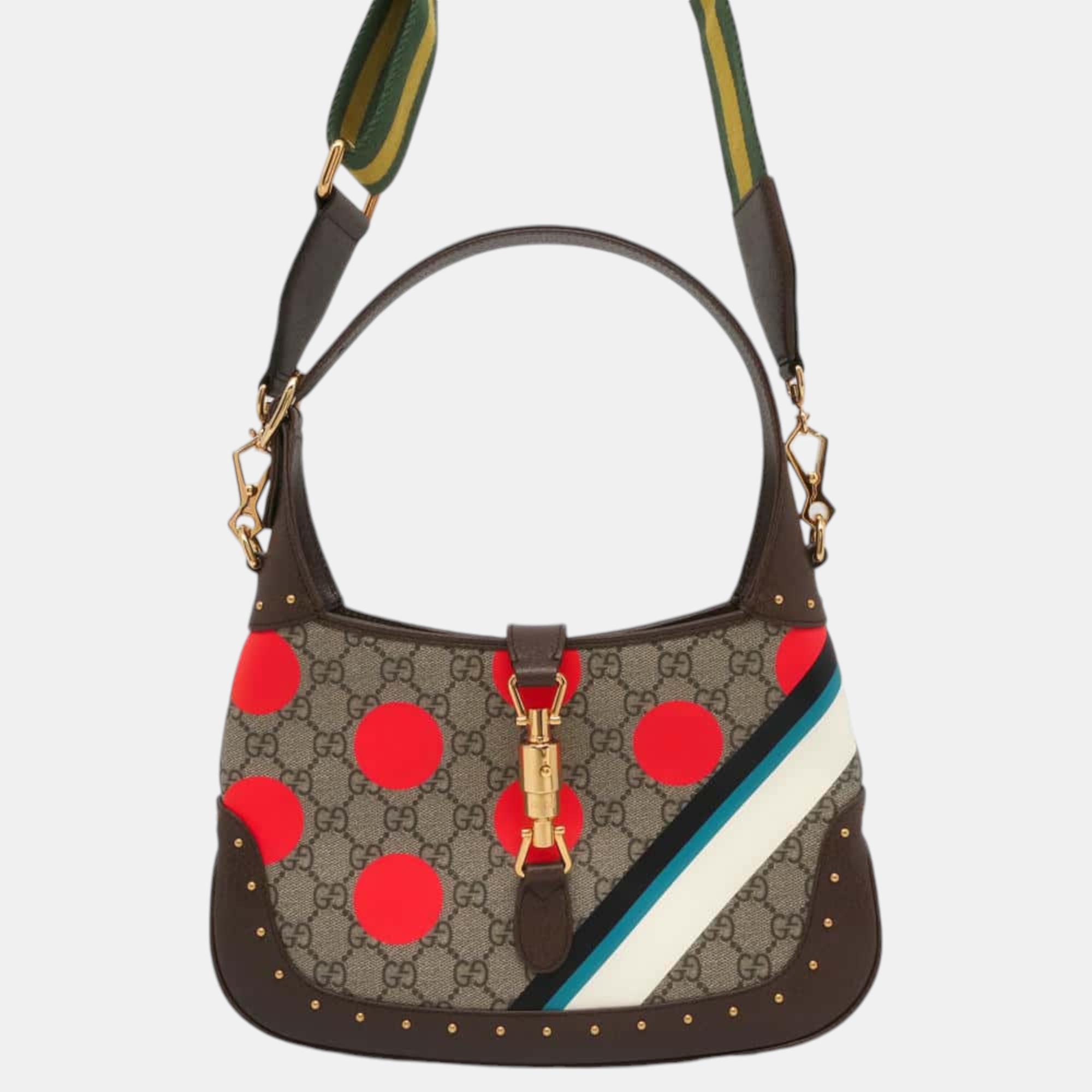 

Gucci Jackie 1961 Geometric Print Small Shoulder Bag Beige/Brown/Multicolor PVC Leather Size Small