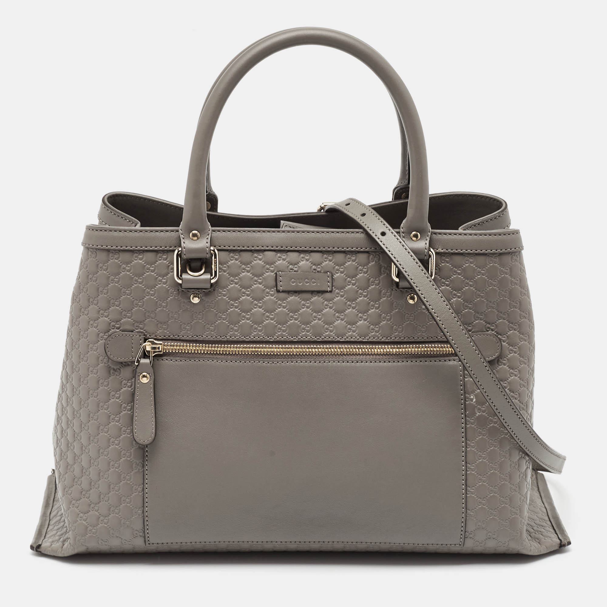 

Gucci Grey Microguccissima Leather Front Zip Tote