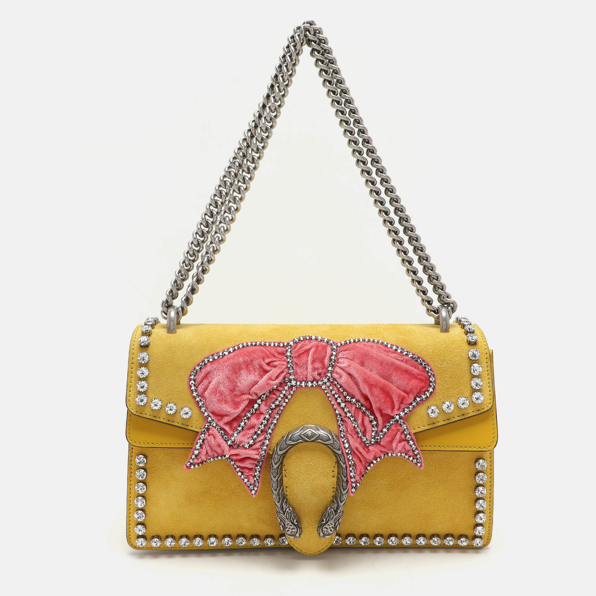 

Gucci Yellow Suede Crystal Bow Embroidered Dionysus Shoulder Bag