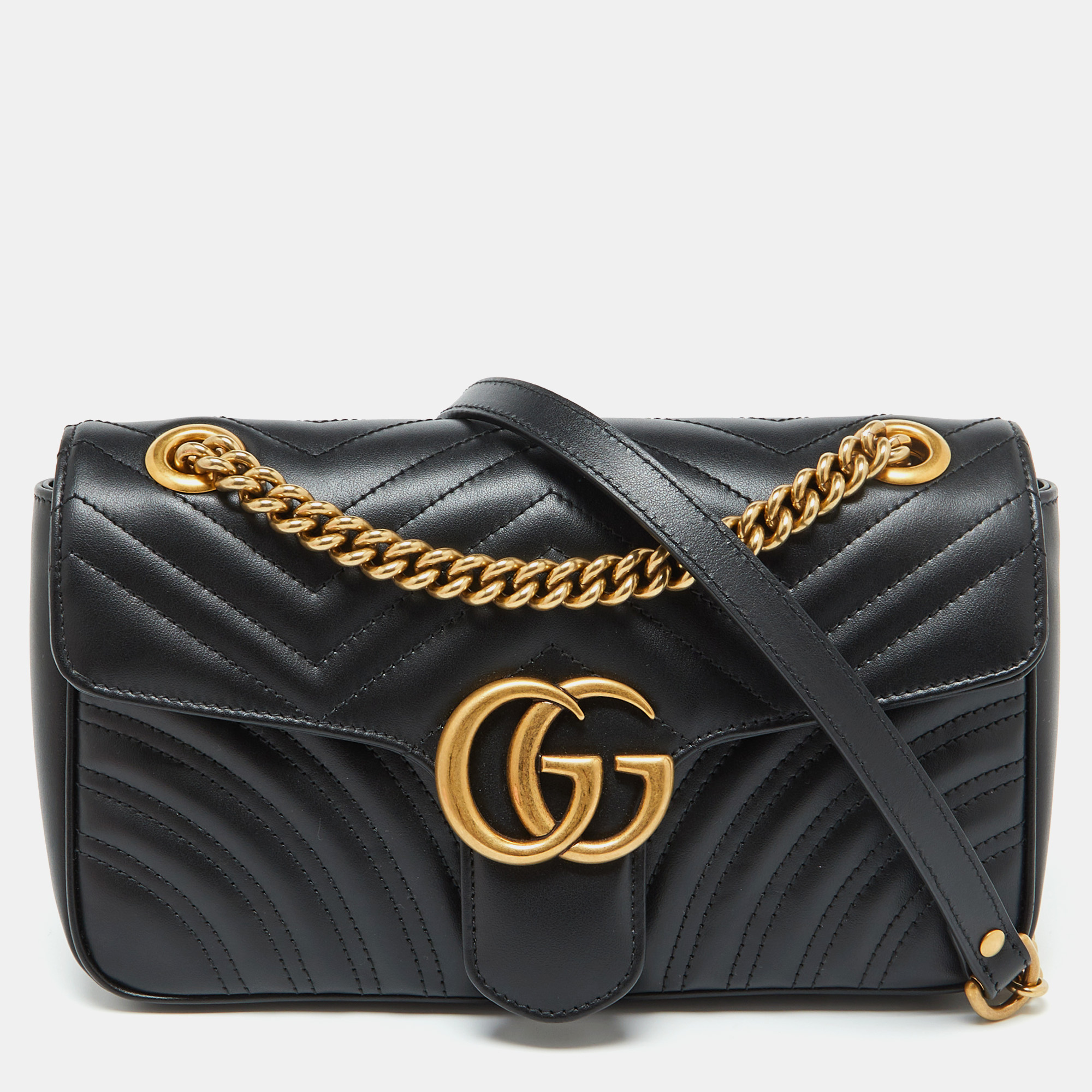 

Gucci Black Leather GG Marmont  Flap Shoulder Bag