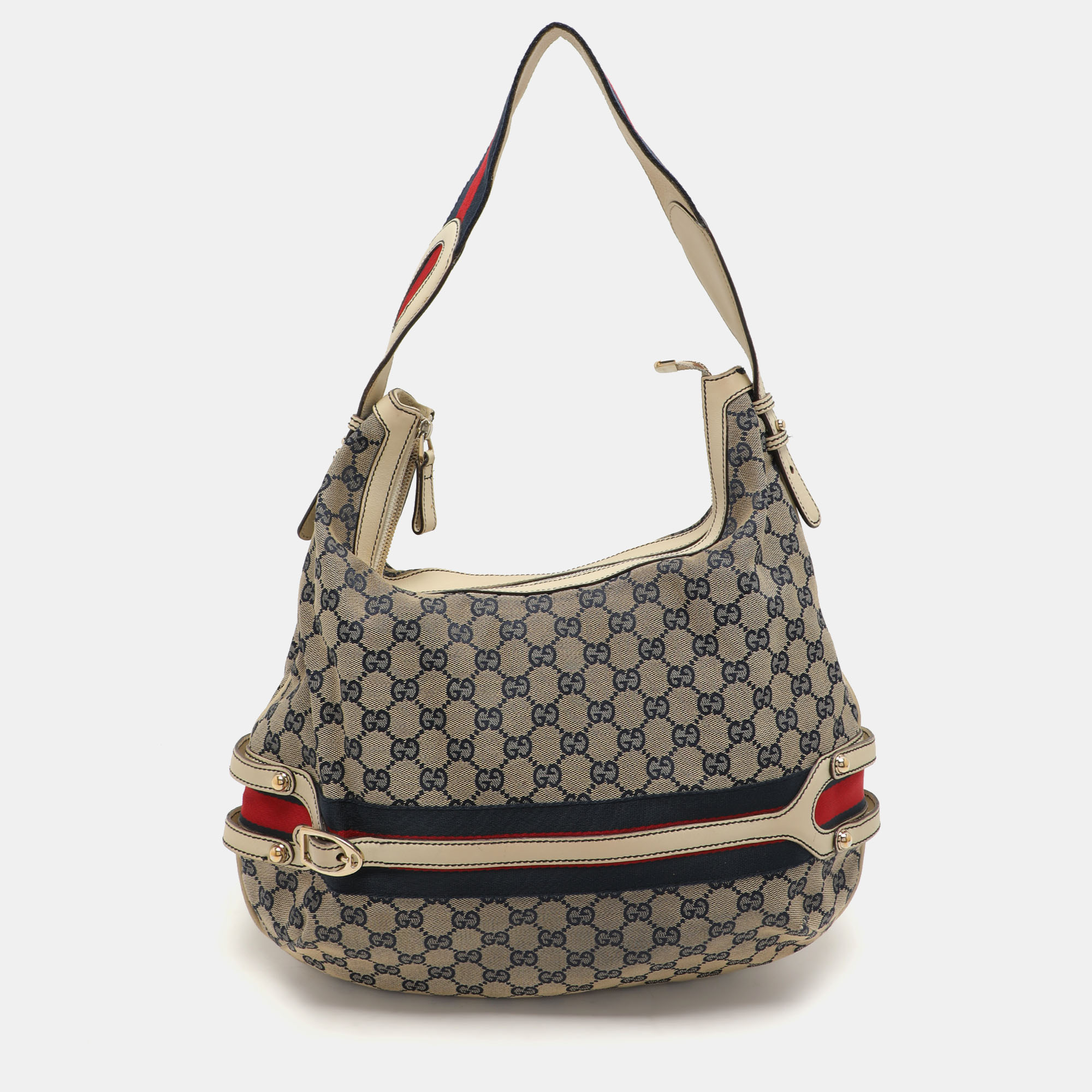 

Gucci Blue GG Canvas and Leather Web Hobo