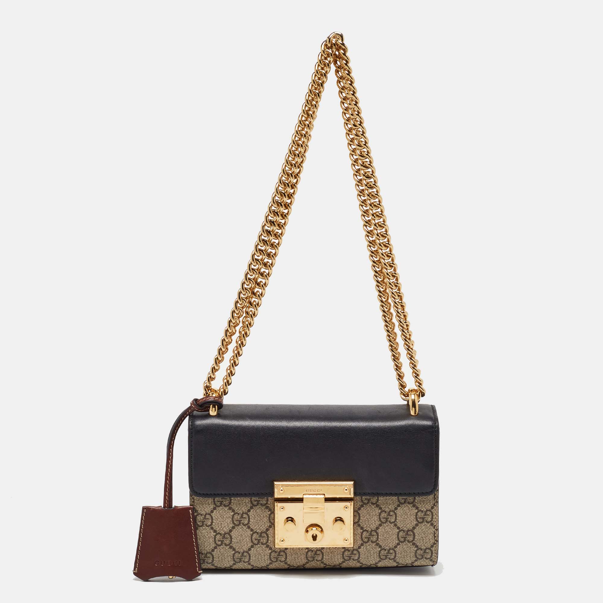 

Gucci Beige/Black GG Supreme Canvas and Leather Padlock  Shoulder Bag