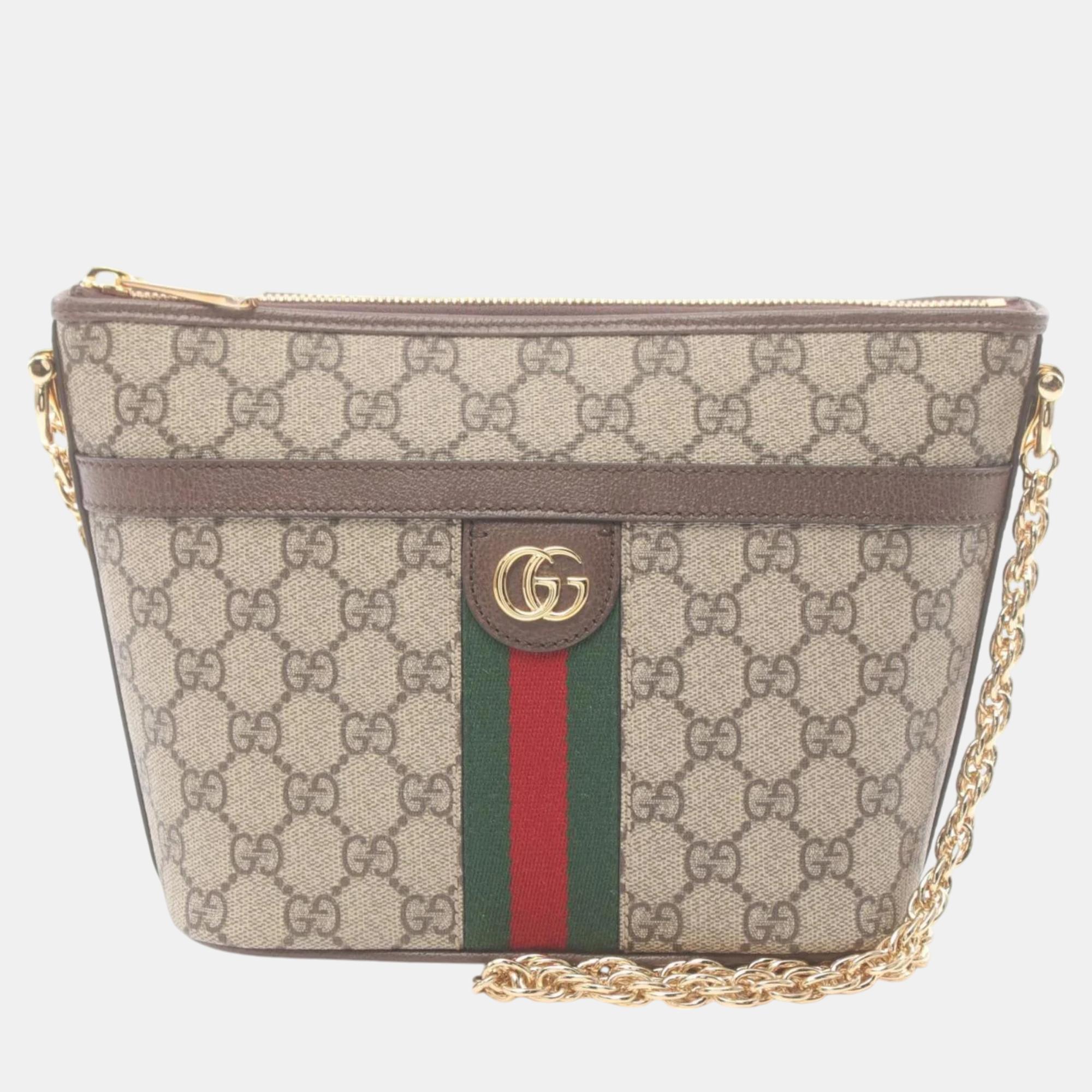 

Gucci Beige Brown Multicolor Coated Canvas Leather Ophidia GG Supreme Shoulder Bag