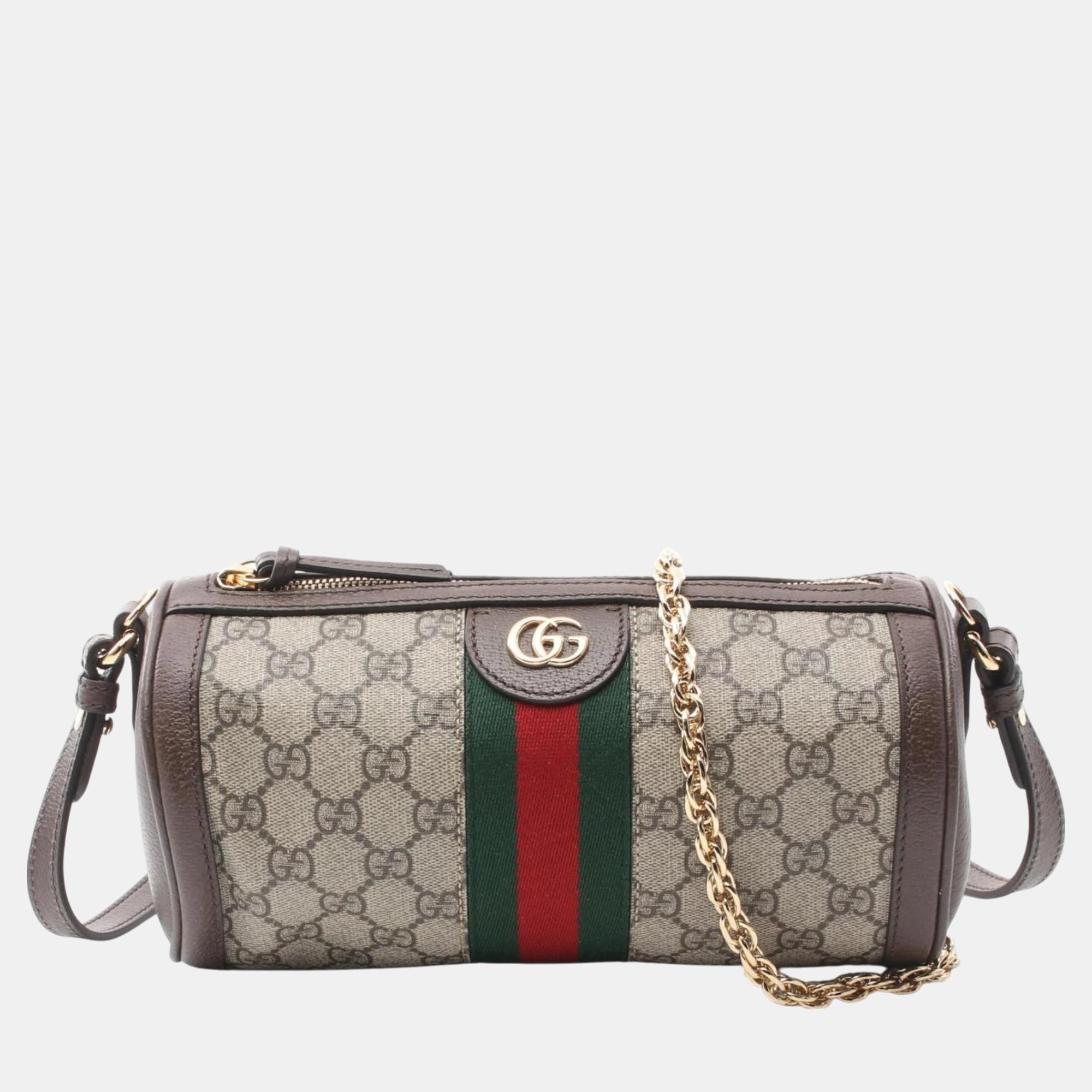 

Gucci Beige Brown Multicolor Coated Canvas Leather Ophidia GG Supreme Shoulder Bag