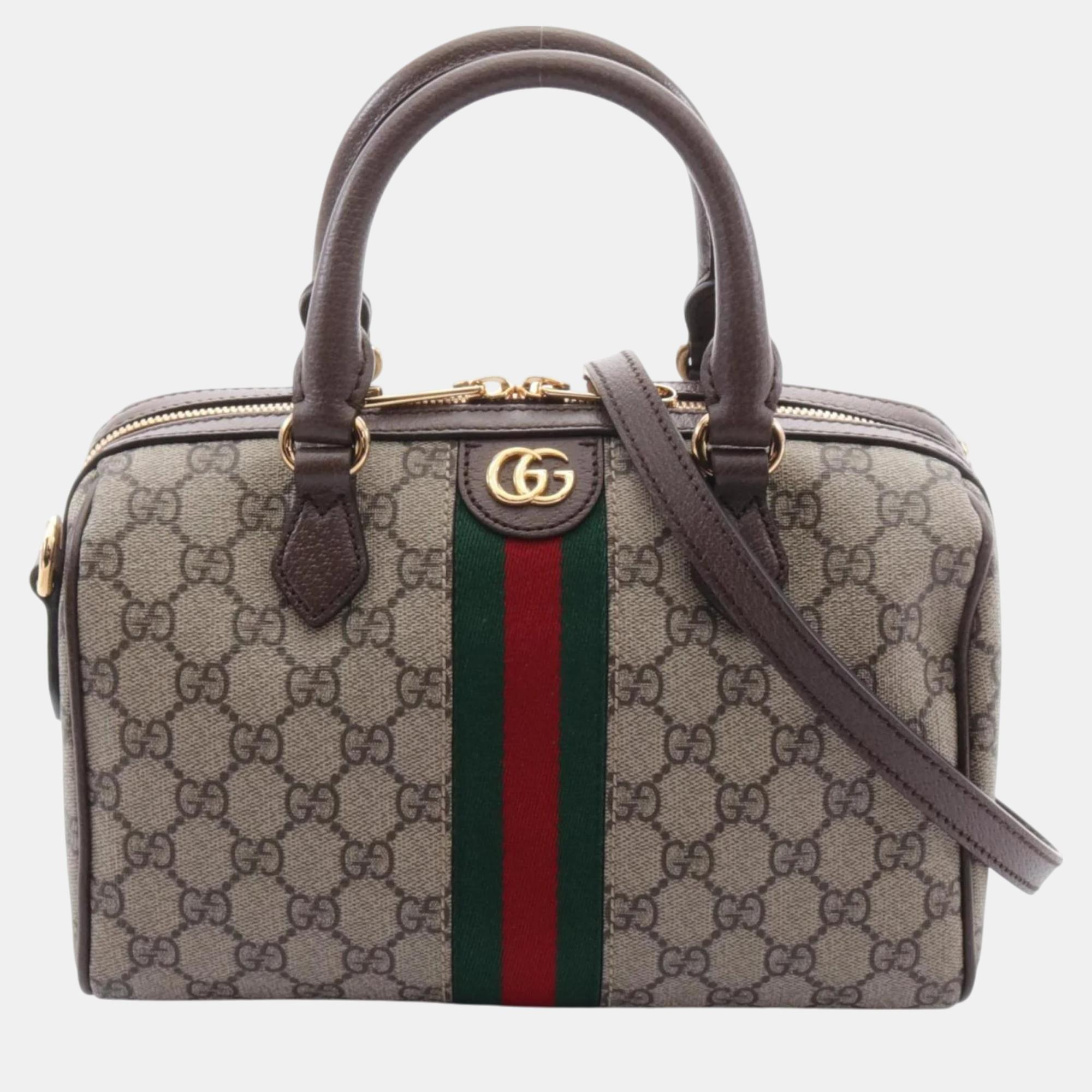 

Gucci Beige Brown Coated Canvas Leather Ophidia Gg Supreme Small Bag