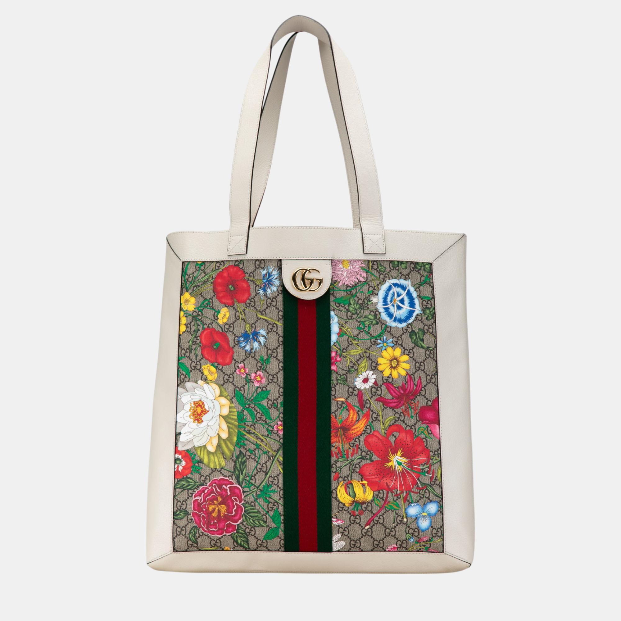 

Gucci Multicolor/White GG Supreme Flora Ophidia Tote